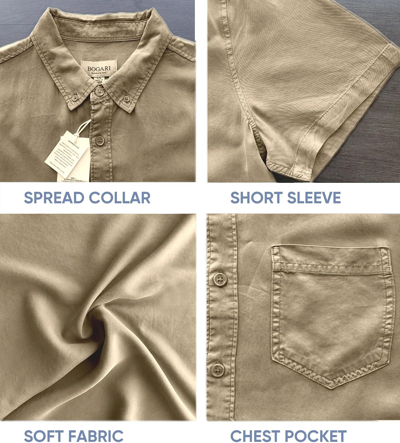 BOGARI Men's Short Sleeve Button Down Shirts 100% Lyocell Guayabera Shirt for Summer Vacation Casual Daily Wear