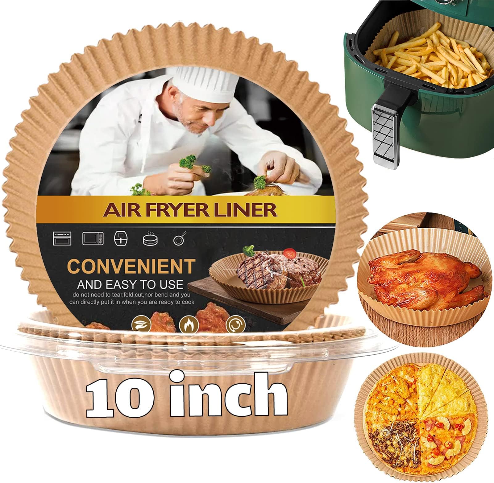 LHSHAD Large Air Fryer Disposable Paper Liner Round, 10 Inch Parchment Paper Liner Non-Stick Fryer Paper Pads Baking Paper Food Grade for 7qt Power XL Air Fryer, Baking Roasting Microwave