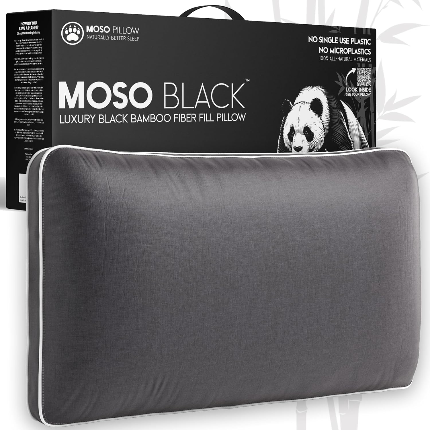 King Size Cooling Pillow - 100% Viscose Made from Bamboo Infused with Charcoal - Eco-Friendly Firm Bed Pillows for Back and Stomach Sleepers - Hypoallergenic Comfort for Spinal Alignment (Charcoal)