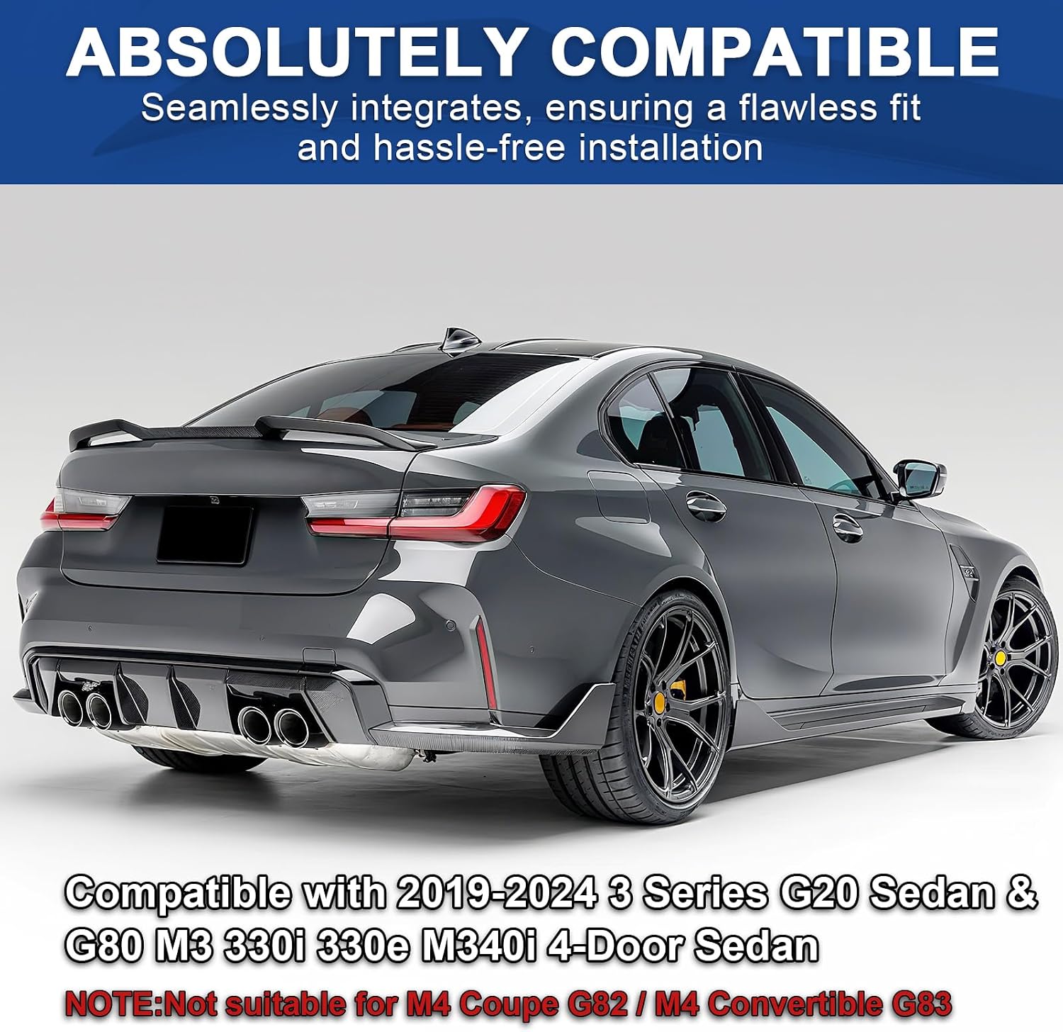 Rear Spoiler for BMW 3 Series G20 Sedan 2019-2023 G80 M3 2021-2023 Trunk Spoiler Wing Trunk Tail Rear Trunk Lid,Glossy Black Performance - V Style