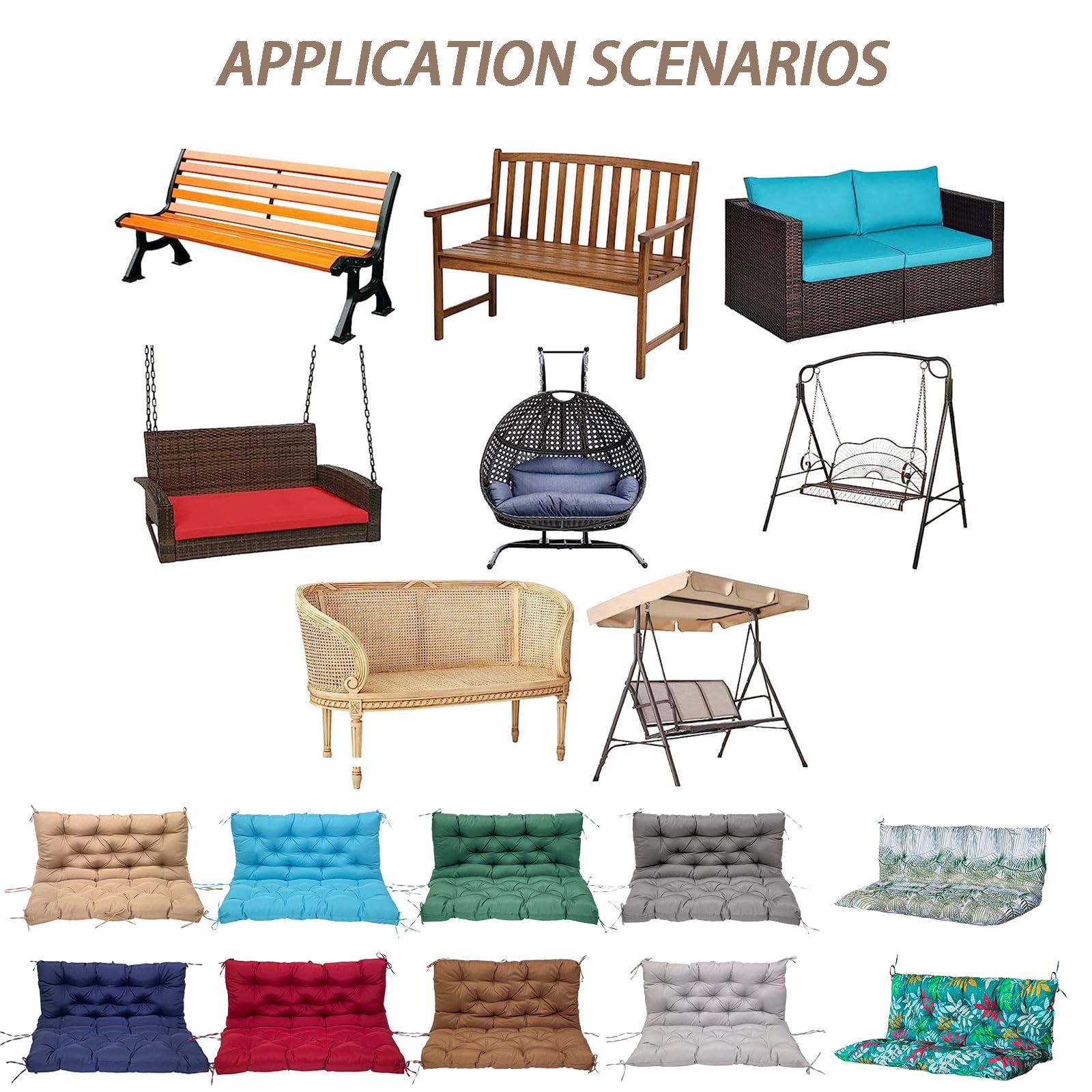 Balancelle de porche d'extérieur avec dossier 2 ou 3 places - Imperméable - Avec 8 attaches antidérapantes - Coussins de rechange pour meubles de terrasse