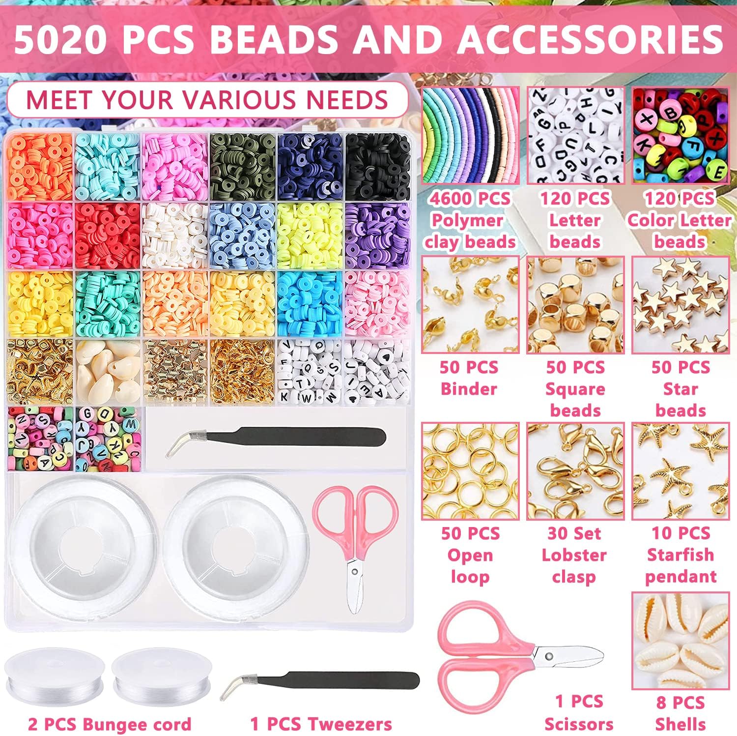 iDattel 4900Pcs Polymer Clay Beads,Jewelry DIY Kit Clay Spacer Heishi Beads Bracelet Making Bead Set for Jewellery Making,Bracelets Necklace Earring DIY Craft Kit for Kids Adults - Image 3