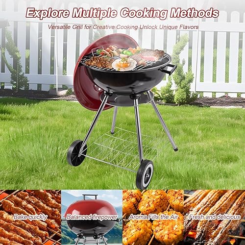 Miniatura 6 de Parrilla de carbón  Parrilla portátil de carbón de 18 pulgadas con mango y ruedas  Parrilla de hervidor para exteriores, patio, picnics, fiestas