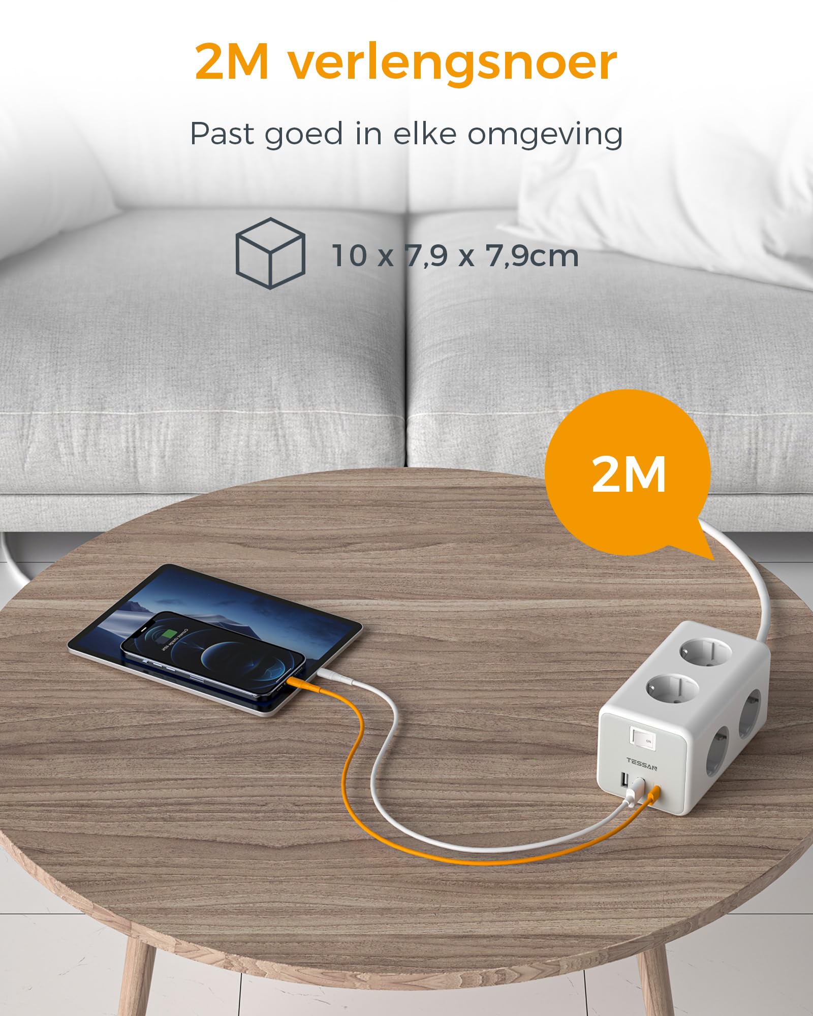 TESSAN 12 Voudige Stekkerdoos, Stopcontact met USB C, Verlengkabel met Meerdere Stekkers 10M, Stopcontact Overspanningsbeveiliging, Stekkerdoos met USB en Schakelaar voor Thuiskantoor, 3600W