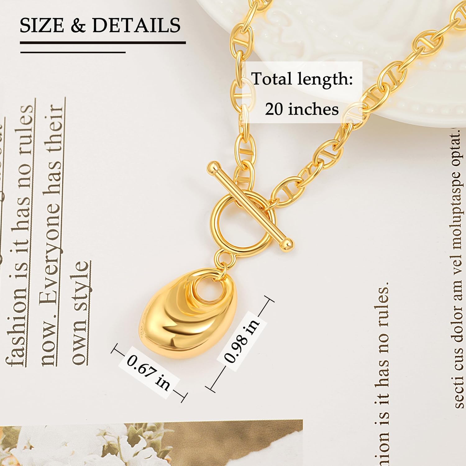 PERNNLA PEARL Dainty 18K Gold Chain Teardrop Pendant Necklace for Women Trendy Cute Toggle Necklace Minimalist Jewelry - Image 4