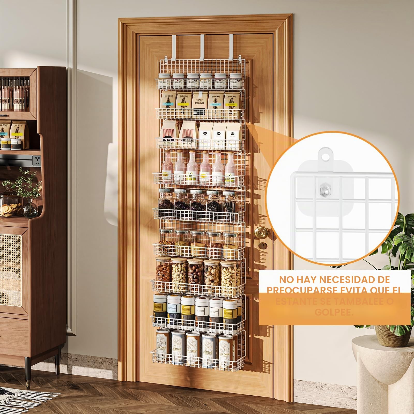 JKsmart Organizador de especias de 9 niveles con gancho para puerta, montaje en pared y capacidad extra grande para despensa, elegante diseño blanco para una organización sin esfuerzo, la mejor