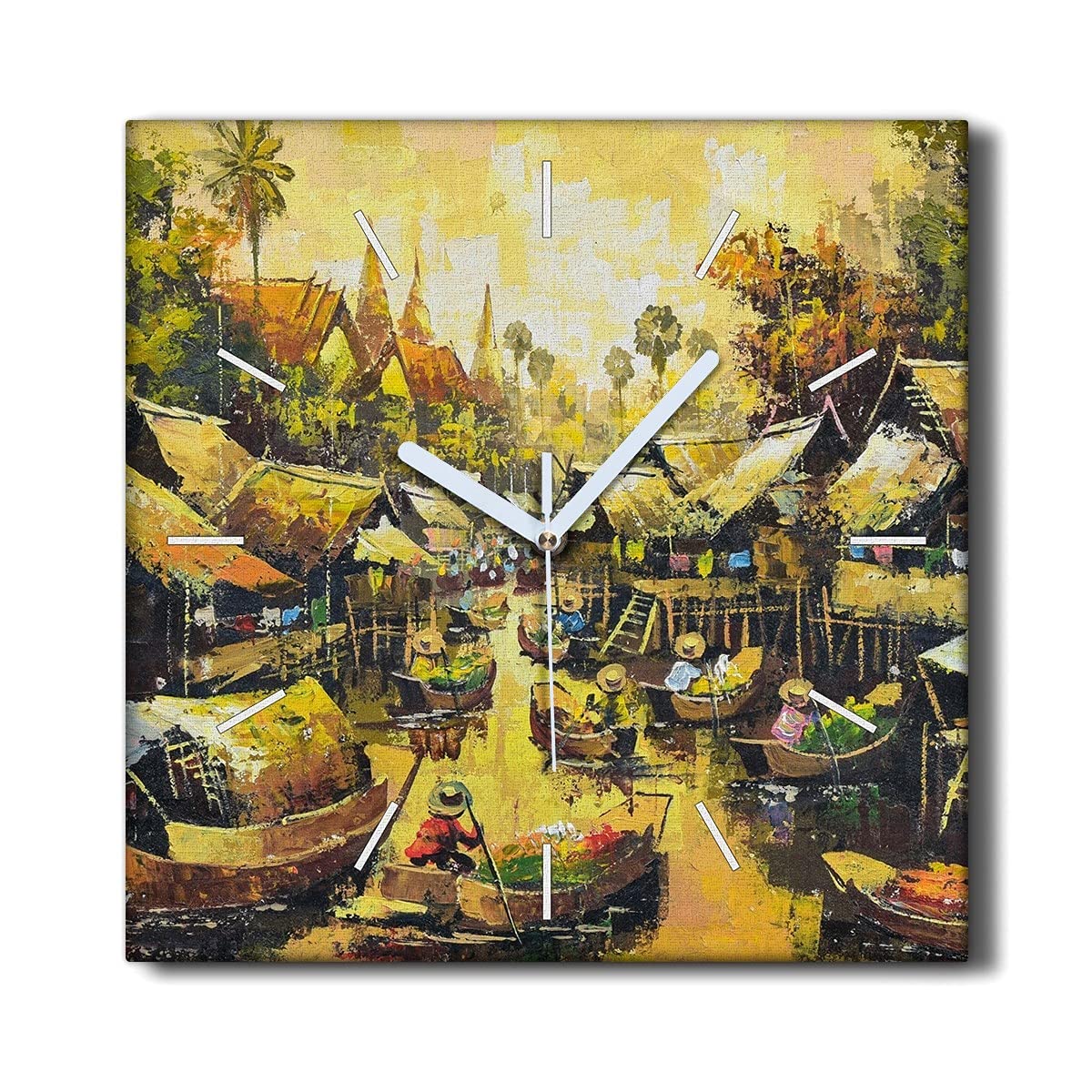 Horloge sur toile sans tic-tac 30x30cm décoration murale de salon paysage