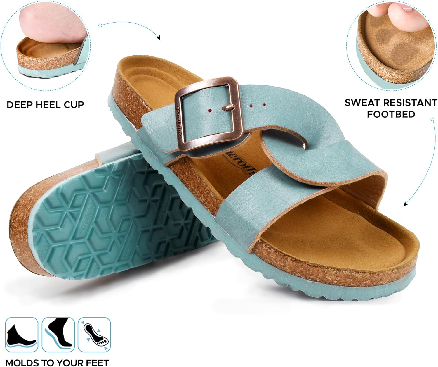AEROTHOTIC Cork Recovery Slides for Women with Plantar Fasciitis Relief Comfortable Suede Footbed with Adjustable Buckle Cross Strappy Slip on Casual Travel Walking Beach Ladies Sandals