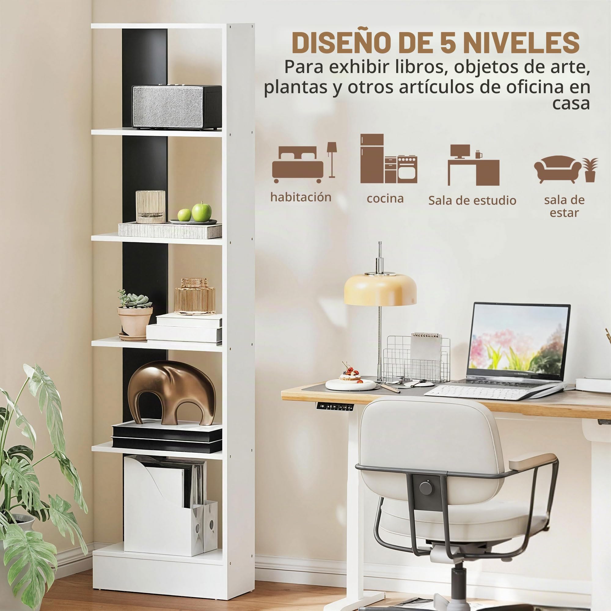 HOMCOM Estante Armario 5 Niveles 45x21x170cm Blanco/Negro