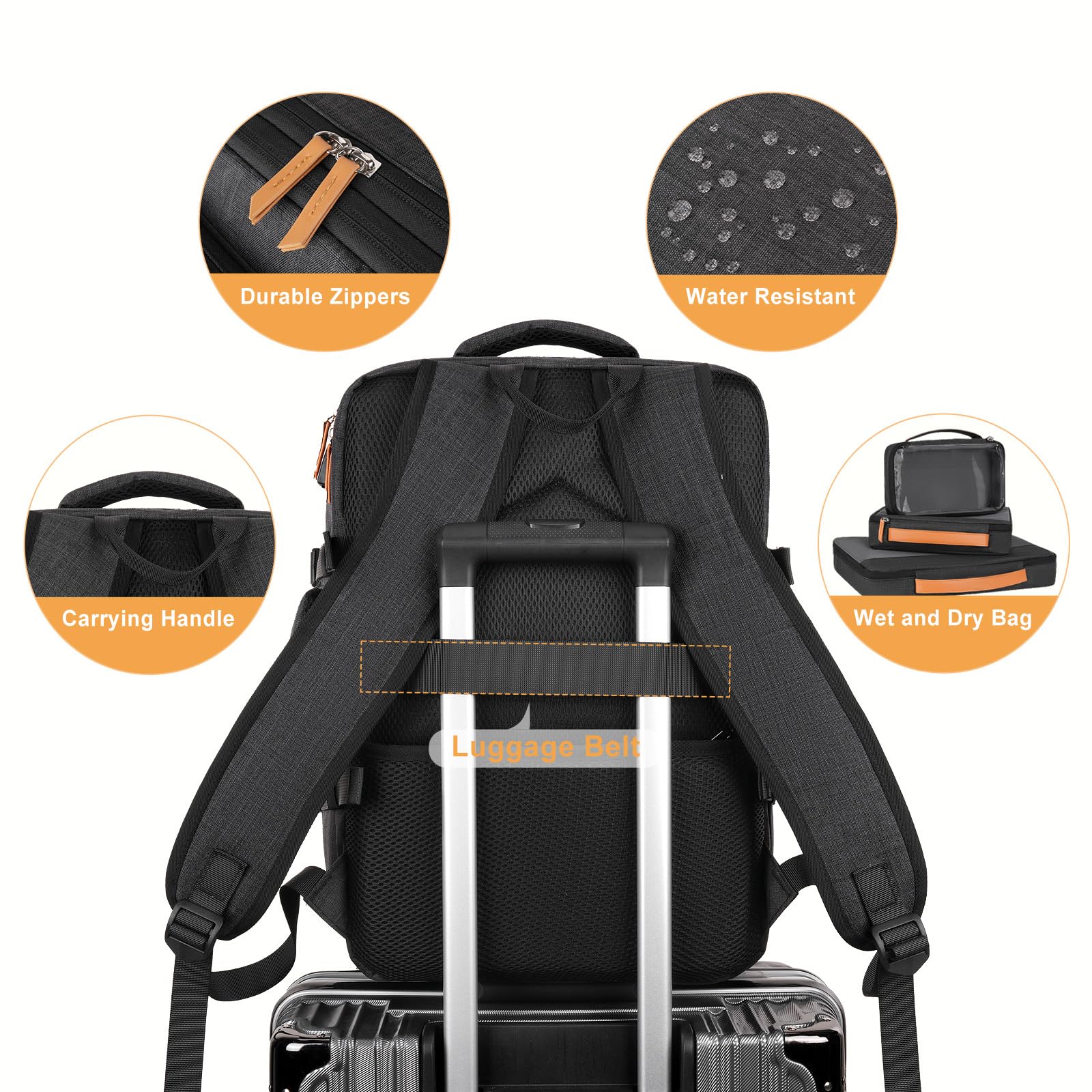 MOSISO Zaino Viaggio 40 Litri Donna e Uomo, Zaino Viaggio Approvato per il | Volo con Porta di Ricarica USB e 3 Scomparti, 17-17,3 pollici Zaini Espandibile per Laptop per Ufficio, Lavoro, Viaggi, Nero
