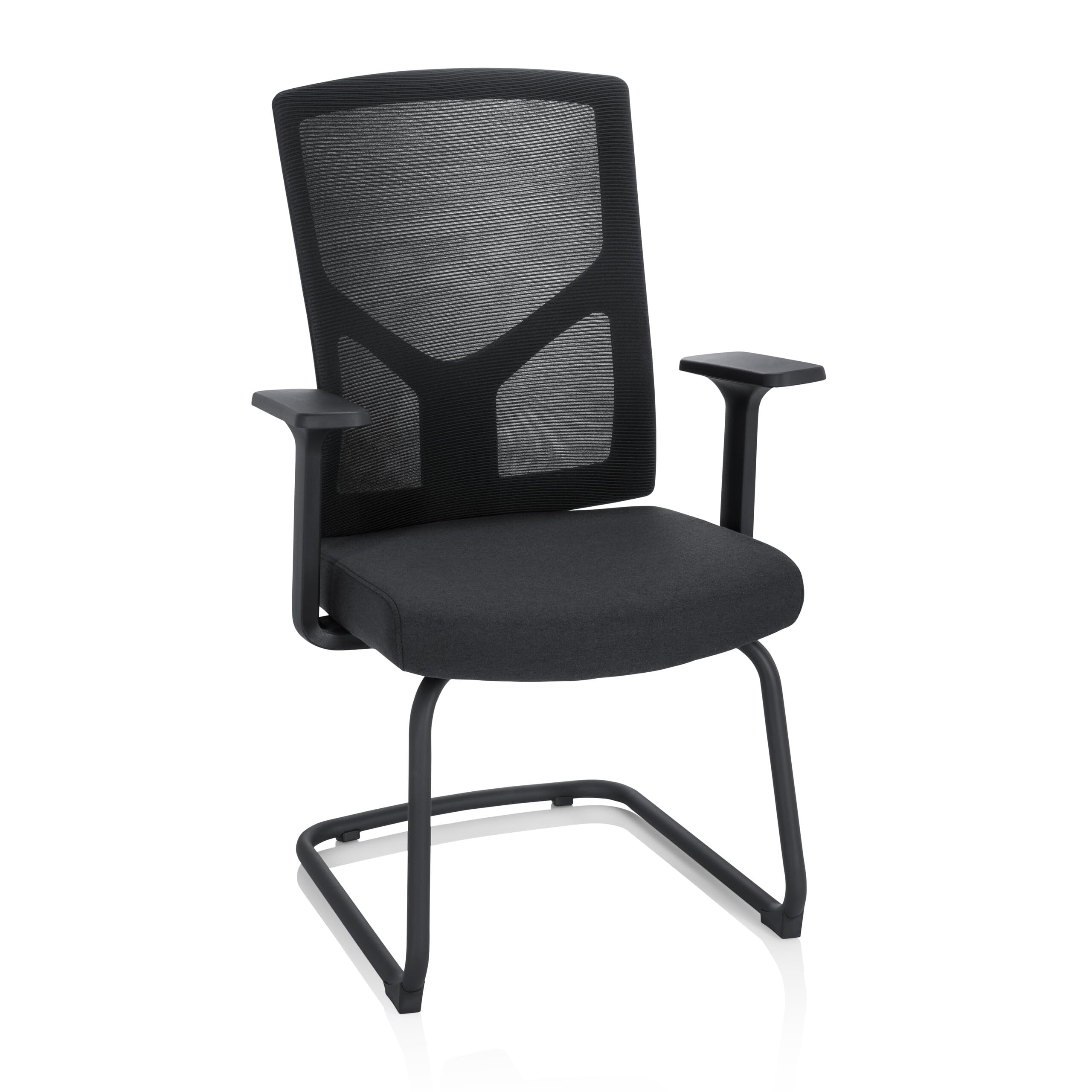 HJH Office 751003 sedia visitatore con braccioli BRETON V B sedia da conferenza cantilever in tessuto/rete nera, ergonomica