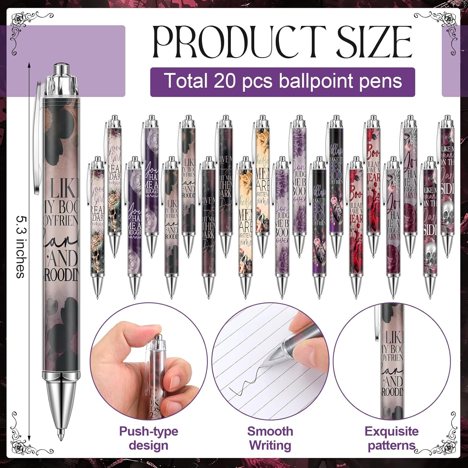 ダークロマンスブックマークとペン60本セット マーチ 両面ロマンス スマッティ スパイシーブック愛好家ギフト ロマンシースケルトンペ