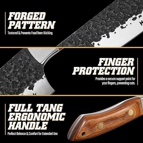 Miniatura 6 de Huusk Cuchillo de chef japonés de 8 pulgadas, cuchillos de cocina forjados a mano con mango ergonómico de espiga completa, cuchillo de cocina de