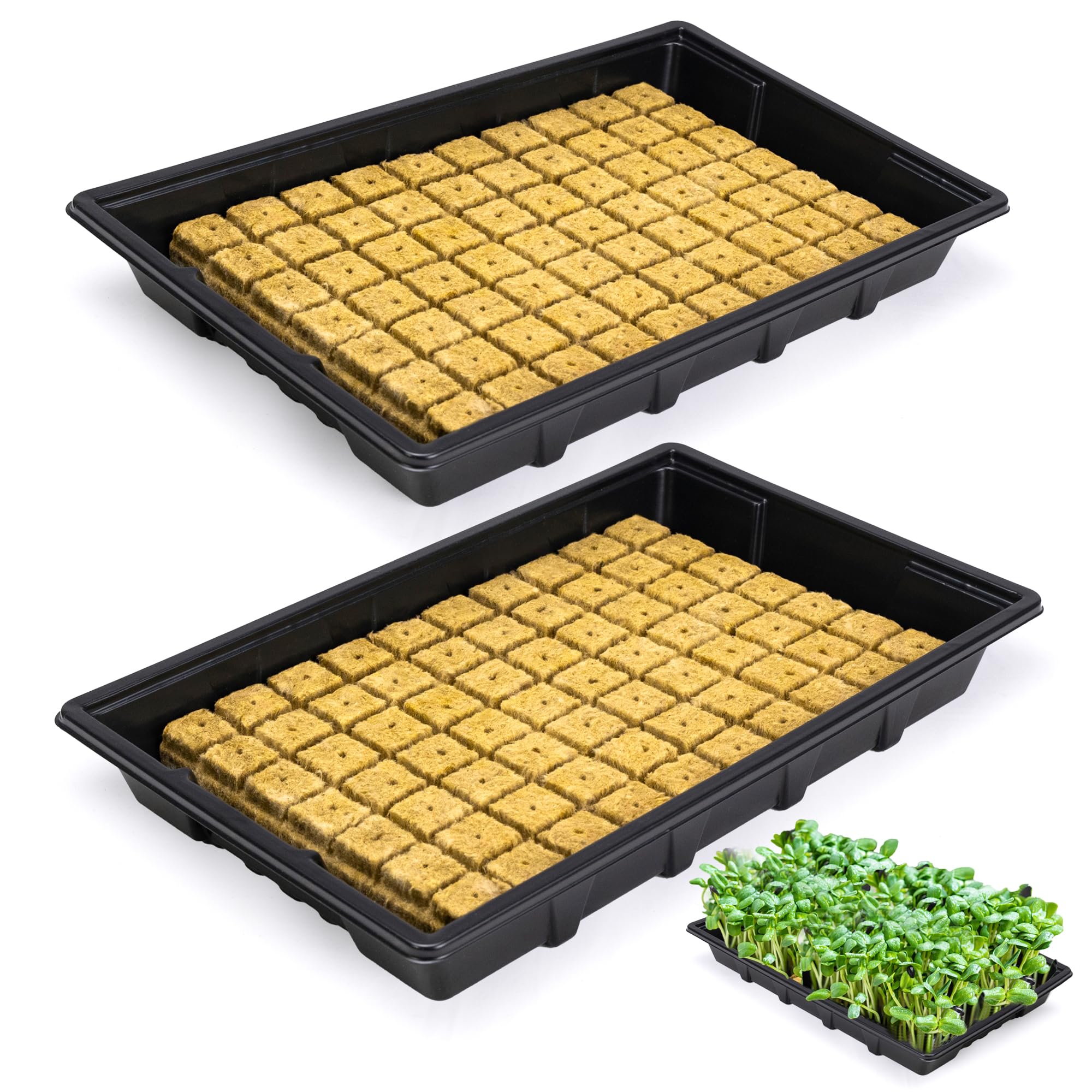 Rockwool Cubes Set for Hydroponics, Rockwool Grow Cube Growing Kit for Germination Sprouts,Indoor Soilless Hydroponics (140 Rockwool Cubes & 2 Growing Trays)