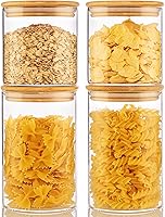 Vista 11 de 32oz - Juego de 4 frascos de vidrio con tapas de bambú, recipientes de almacenamiento de vidrio para despensa con tapas herméticas, botes redondos