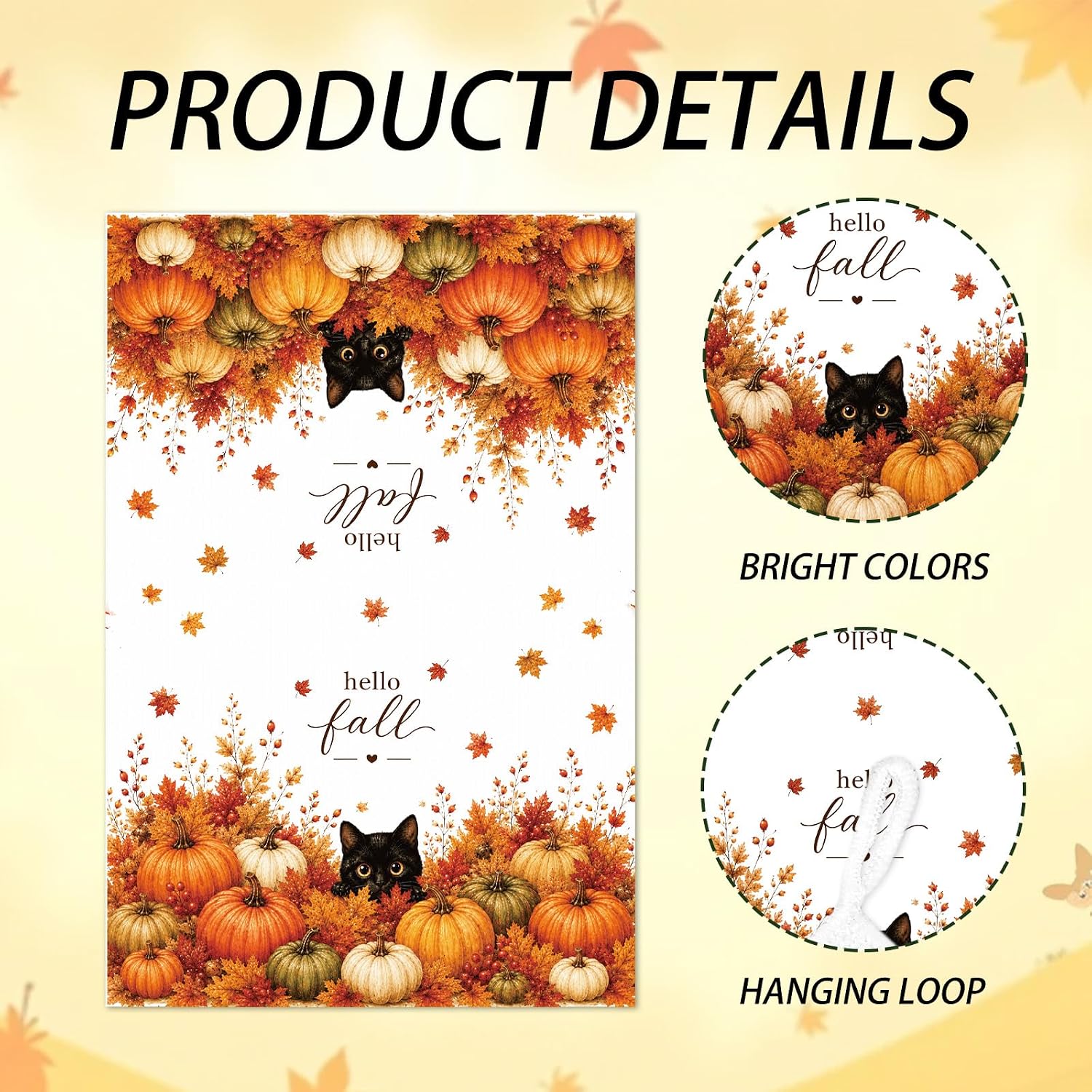 2 Pcs Fall Kitchen Towels, Cute Black Cat Pumpkin Cotton Dish Towels for Home Decor, Autumn Hand Towels for Kitchen Bathroom Decoration Gifts 16 X 24 Inch