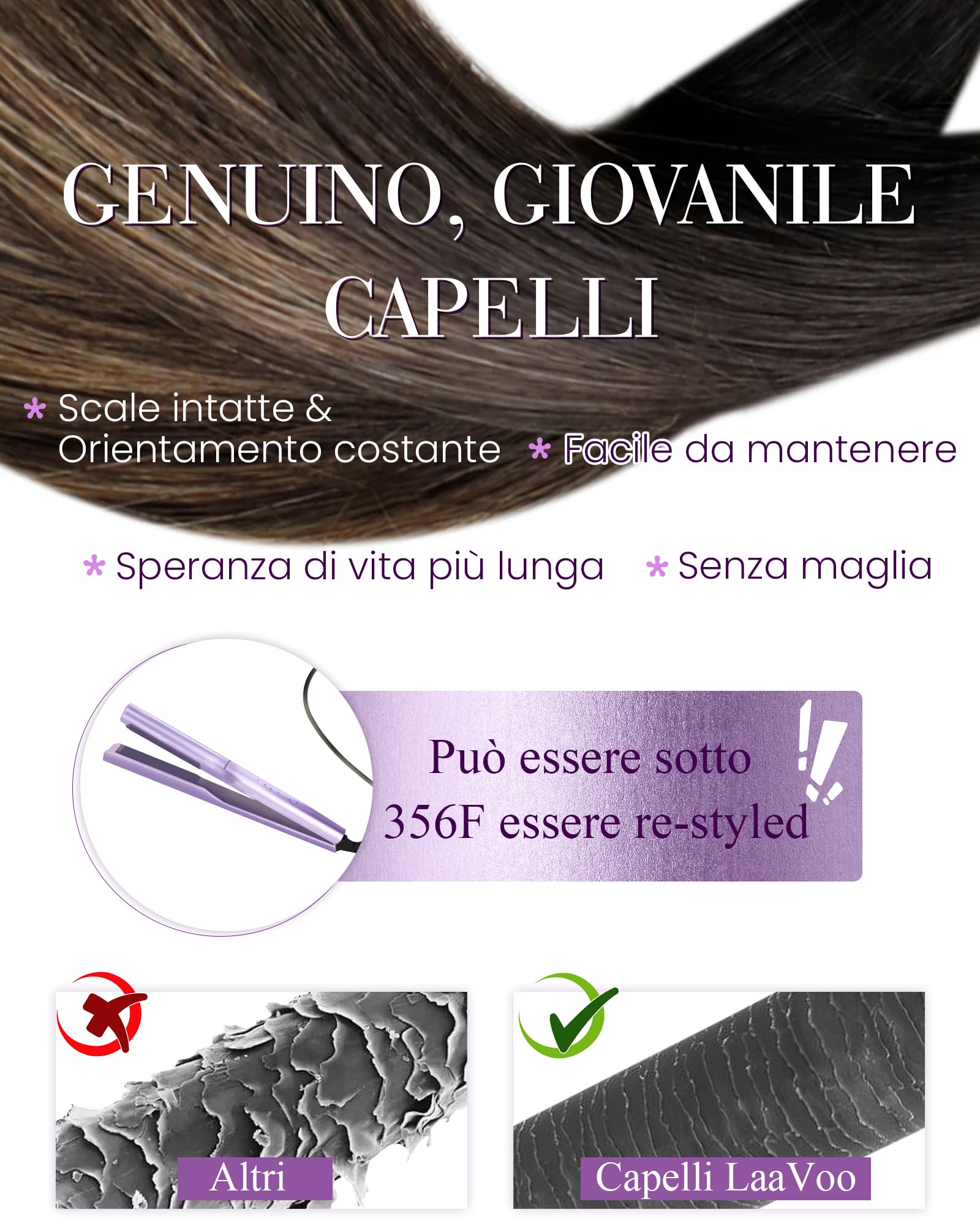 Totale 150g extension Cheratina Capelli Veri Castano Scuro Balayage Marrone Chiaro 55cm