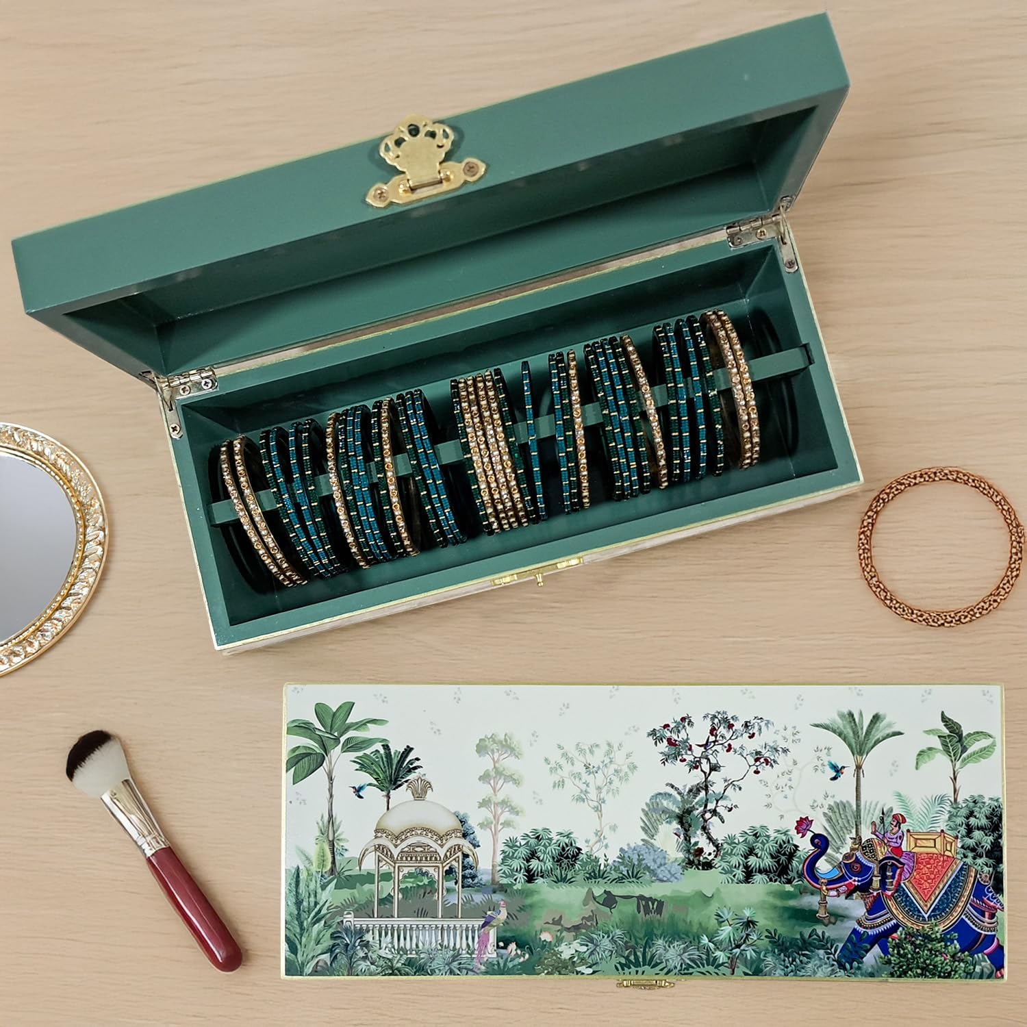 CRAFTSLANE Wooden Bangle Box Organizer | Jewellery Box Case | 1 Rod Bangles Container for Women Storage Organizer | Watch Organizer (Majestic Tranquility,25.3 x 10.5 x 10.5 cm)
