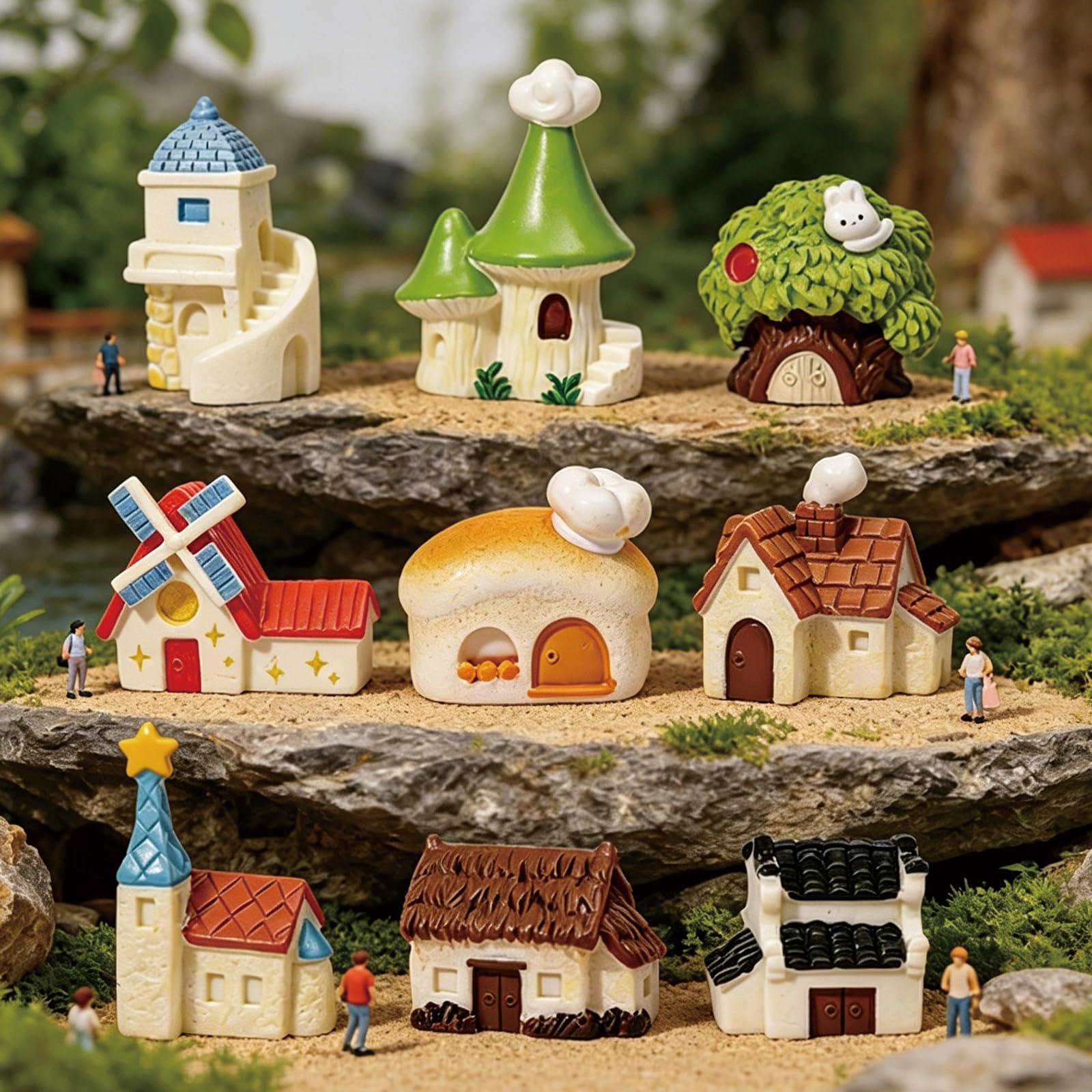 Miniature House, 9-Piece Miniature Toys Set, Fairy Garden Accessories for DIY Projects, Tiny Houses for Garden Decoration Items Outdoor, Resin Craft Collection-image-13