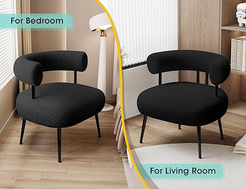 Miniatura 46 de Silla decorativa de Sherpa Boucle de mediados de siglo, silla redonda tapizada con brazo de barril para espacios pequeños, sofá de esquina lateral