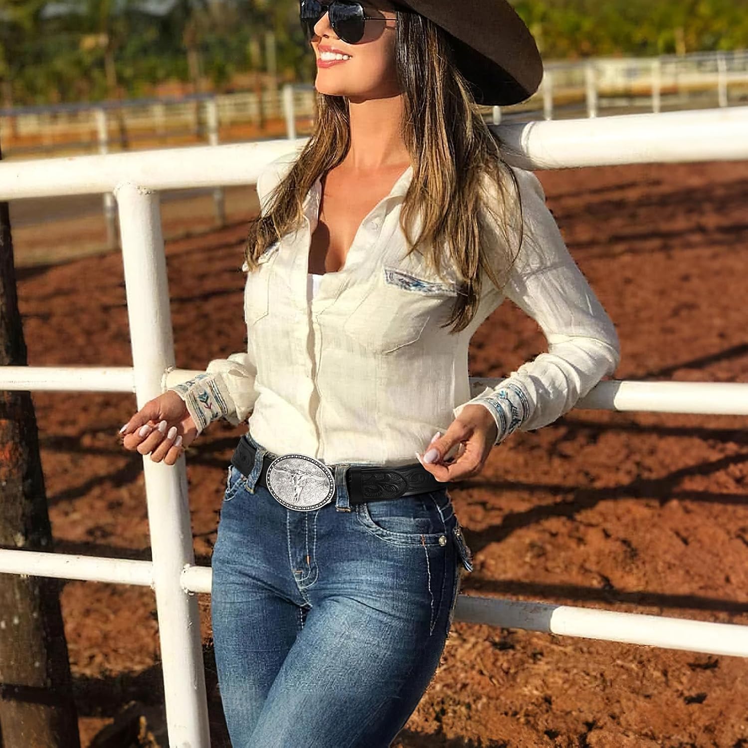 Western Leather Belt for Men Women Cowgirl Cowboy Western Longhorn Bull Buckle Belt for Jeans Christmas Gifts Belts - Image 7