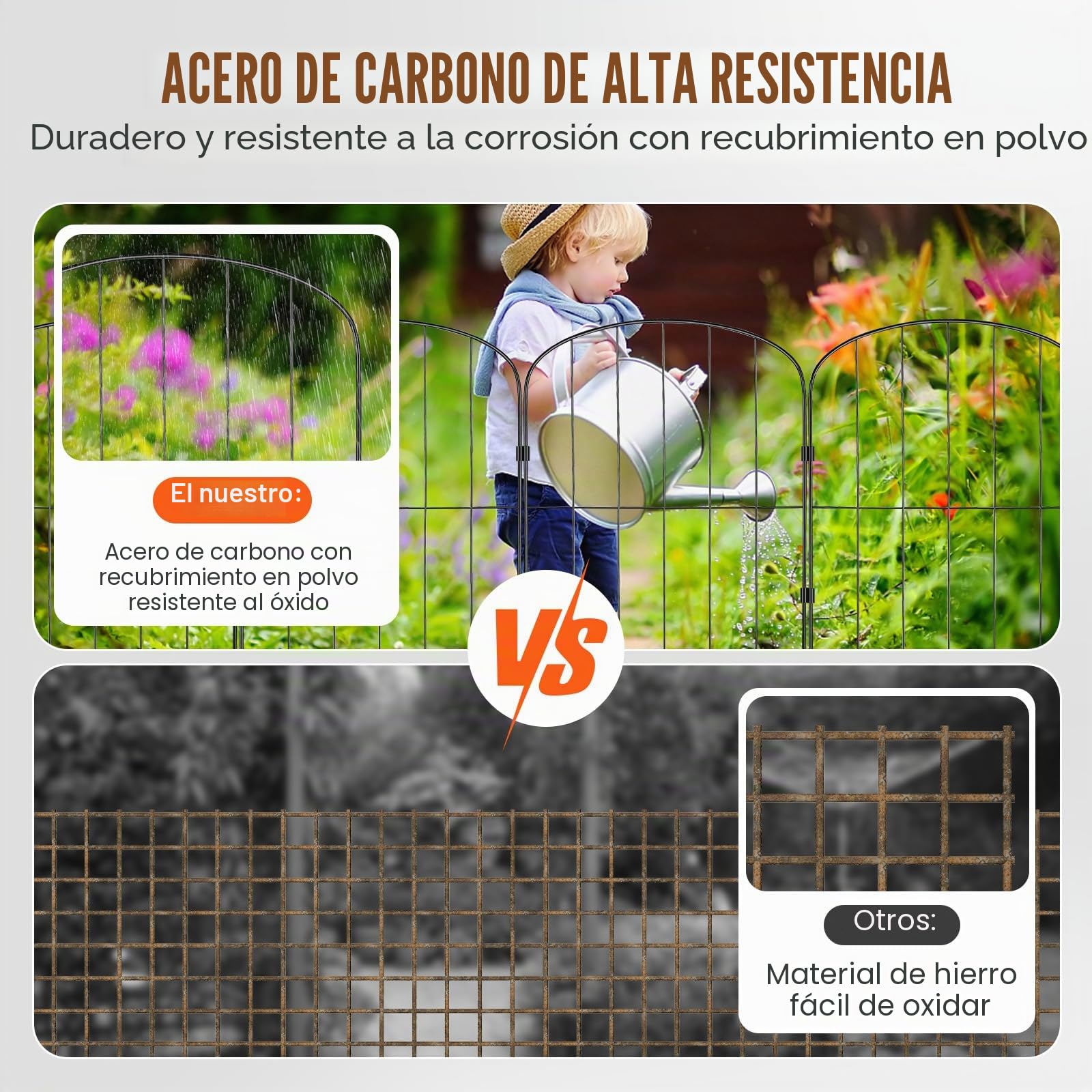VEVOR Valla Metálica de Jardín 61x33 cm Valla de Metal Exterior 28 Vallas sin Excavación de Acero al Carbono 56 Clips Valla Decorativa para Jardín Espaciado de Picos 5,08 cm para Animales Patio, Negro