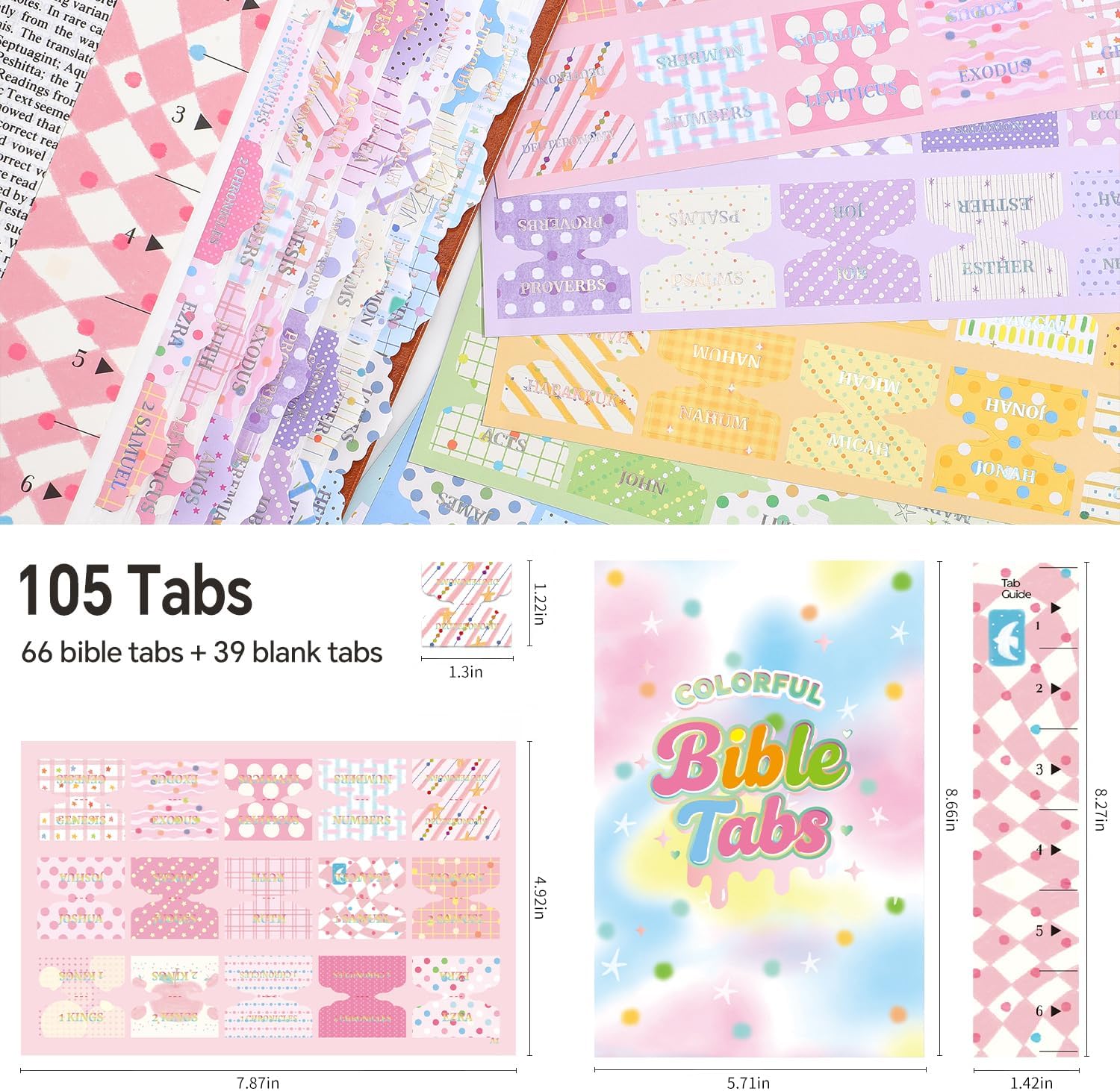 Bible Tabs for Women, 66 Large Print Laminated Bibles Chapters Index Tabs and 39 Blank Dividers Sticky Labels, Dopamine Bible Study Supplies, Journaling Accessories, Christian Gifts for Men image 2