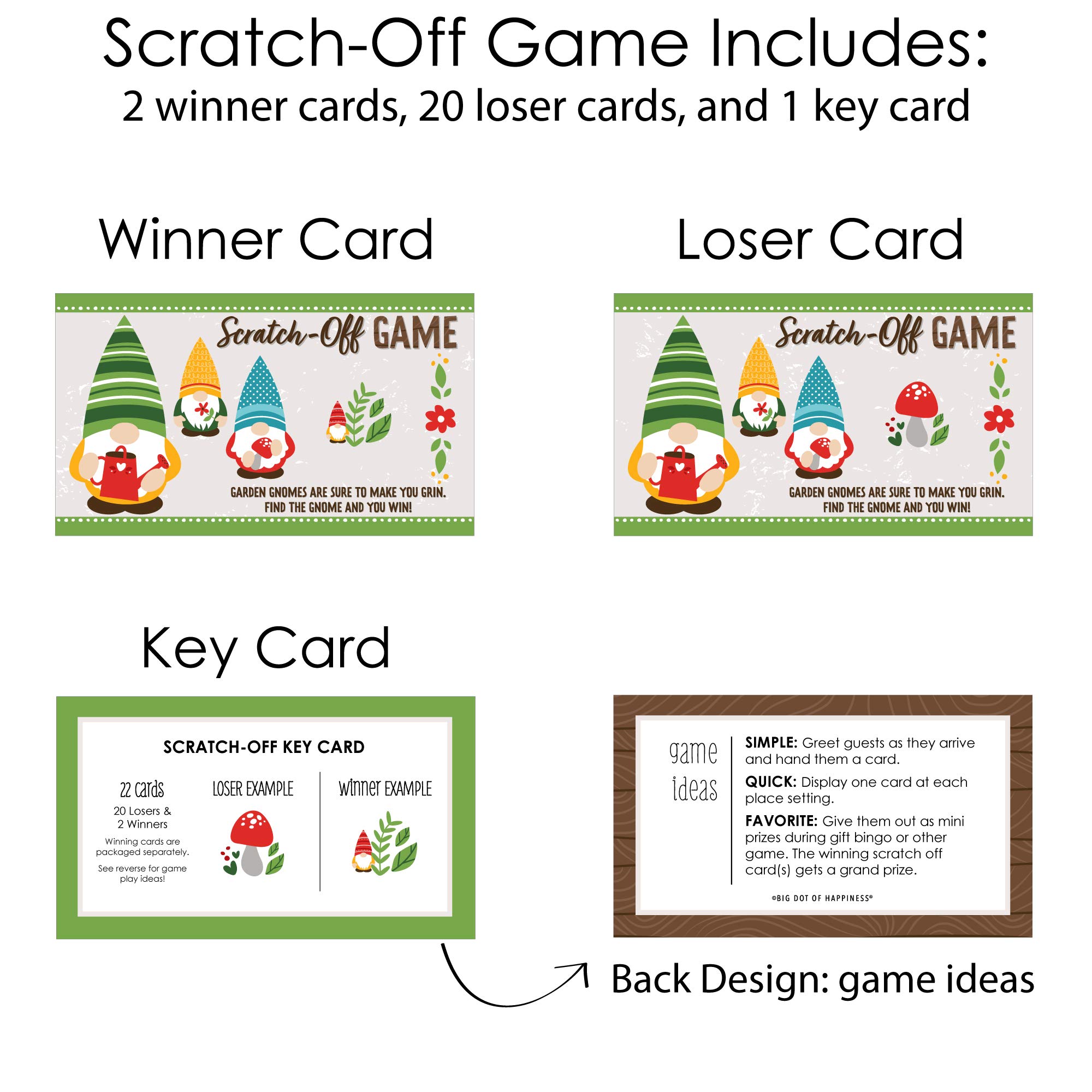 Amazon.com: Big Dot of Happiness Garden Gnomes - Forest Gnome Party Game  Scratch Off Cards - 22 Count : Home & Kitchen