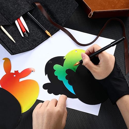 Miniatura 6 de Herramienta de arte de pintura para rascar, juego de 9 piezas de herramientas de dibujo para rascar, incluye guante de artista, bolsa de