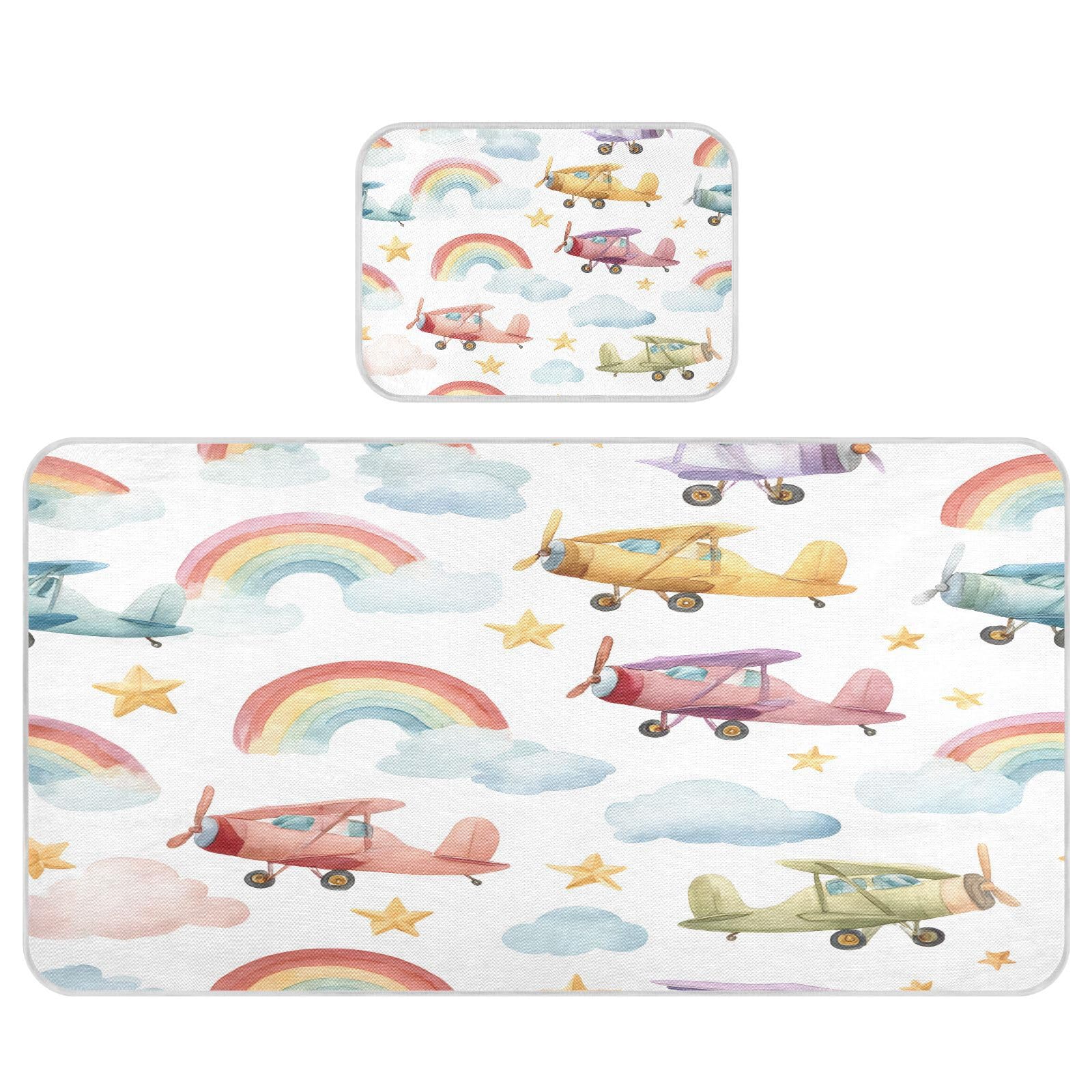 Bolaz Summer Sleeping Bed Pad, Airplane Rainbow Pattern Cooling Mattress Set Breathable Bed Mat Ice Silk Mat + Pillow Cover for Toddler Boys Girls