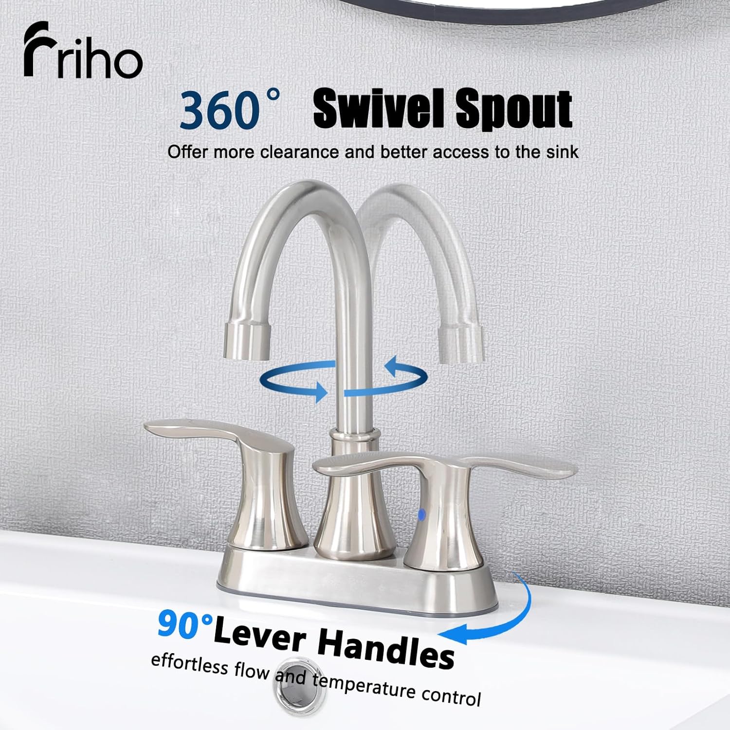 Friho 4 Inch Centerset Bathroom Faucet, Brushed Nickel Bathroom Faucets for Sink 3 Hole, Lead-Free 2 Handle Stainless Steel RV Bath Vanity Faucet with with Pop-up Drain and Supply Lines - Image 3