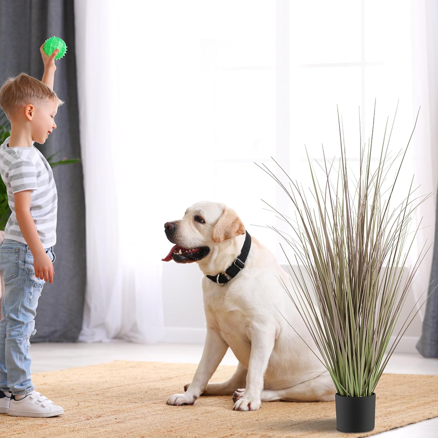 KOL 4FT 2-Pack Artificial Onion Grasses, 47.2’’ Indoor Outdoor Fake Grass Plant, Home Office Wedding Decoration, Faux Greenery Plants & Flowers in Pot, UV Resistant, Housewarming Gift, Purple