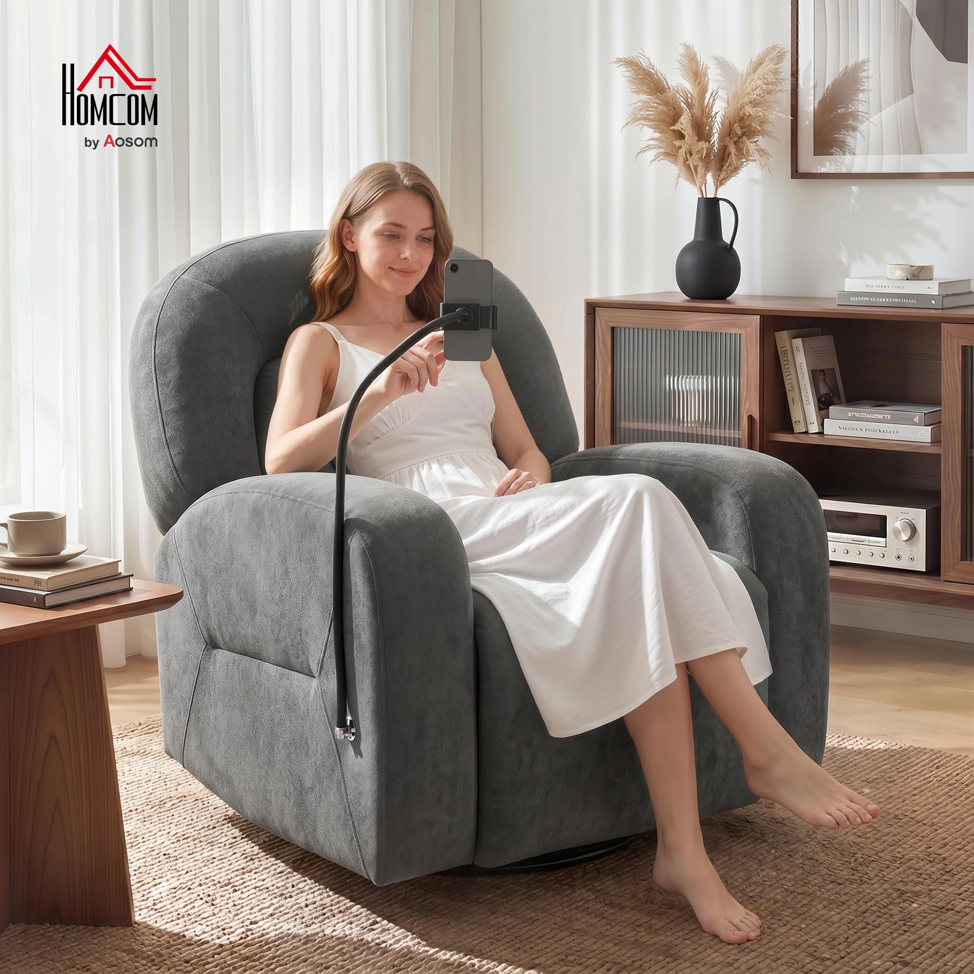 HOMCOM Sillón Relax Reclinable 3 en 1 Función Mecedora Asiento Amplio Gris