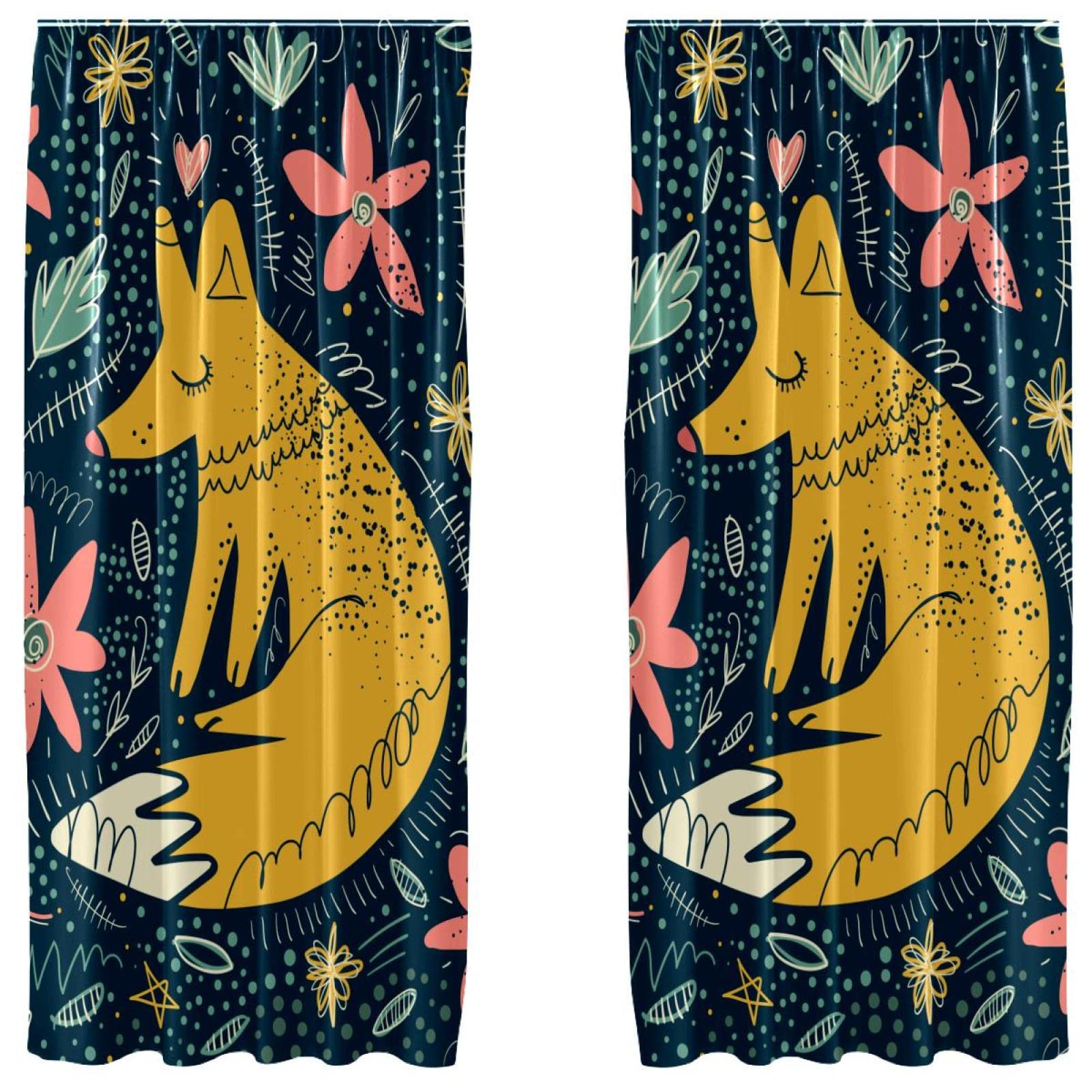 Rideaux salon renard et fleurs 139,7x213,4 cm | Habillage fenêtre chambre