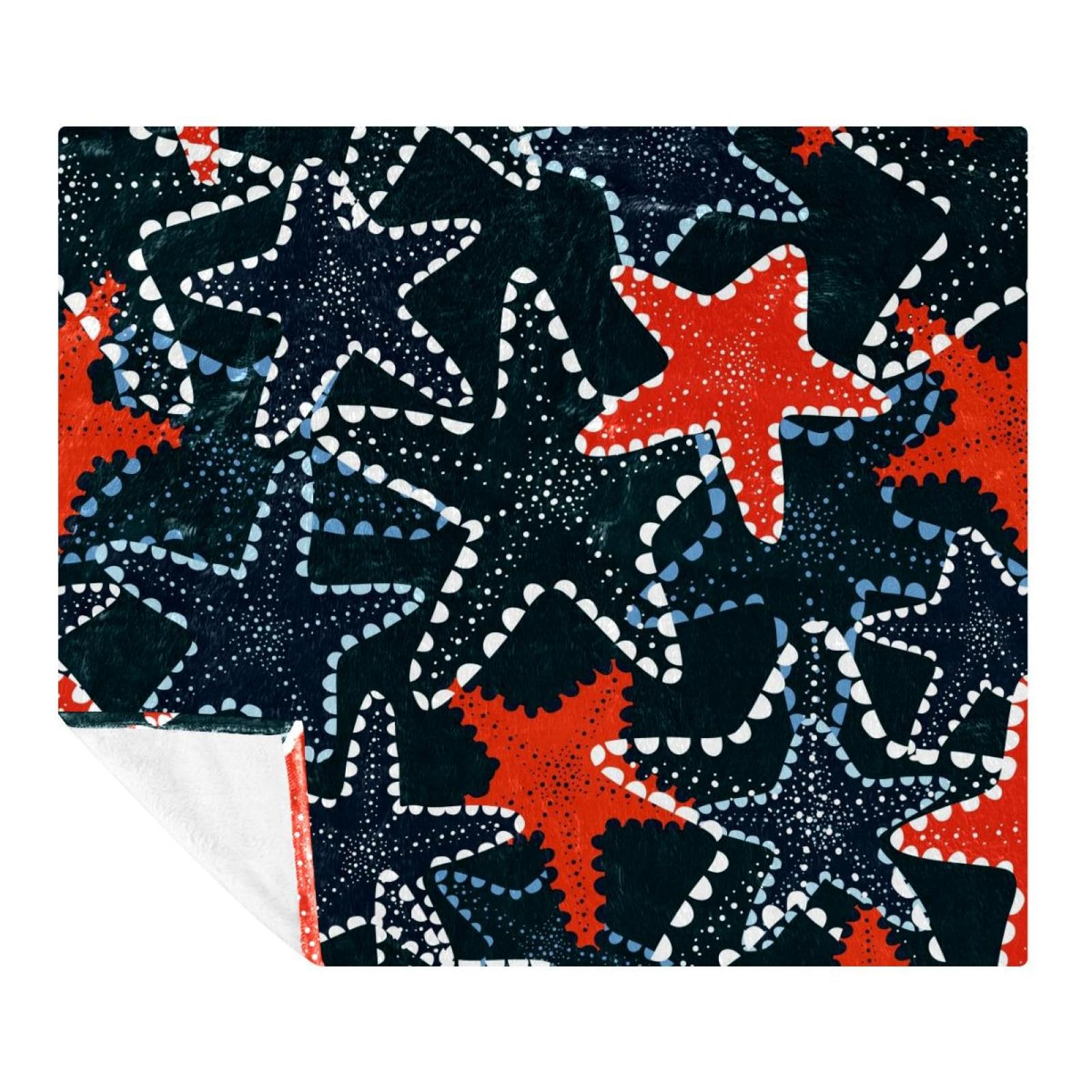 Couverture polaire en microfibre bleu foncé motif étoile de mer pour lit et canapé