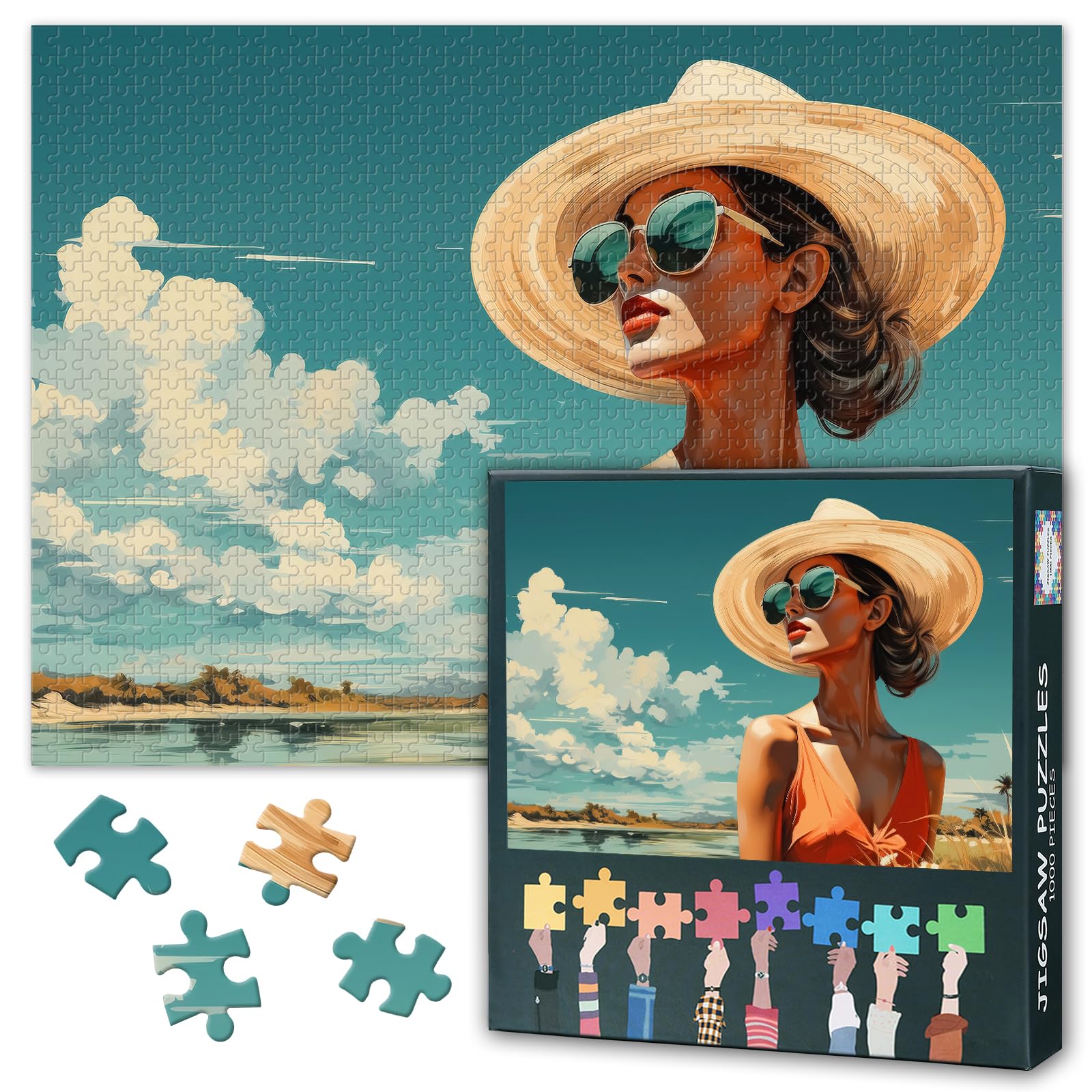 Intelligence Fashion Woman Puzzle as Gifts for Family Friends 1000 Pieces Puzzles for Adults Woman and Fashion at Tropical Beach Jigsaw Puzzles for Adults House Wall Decoration 27.5"X19.7"