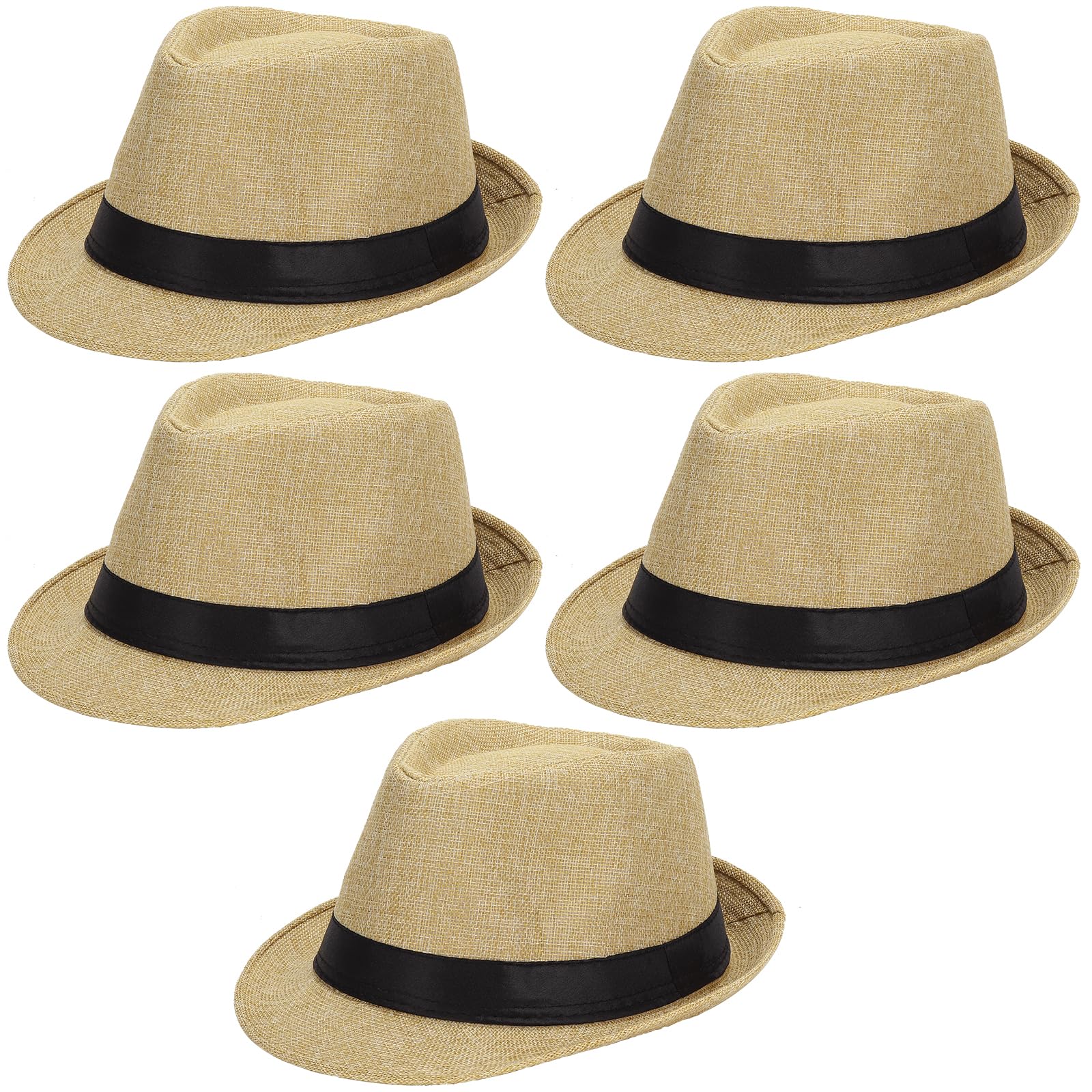 Ultrafun 5 Pack Short Brim Fedora Classic Summer Beach Sun Hat Panama Cap for Men Women