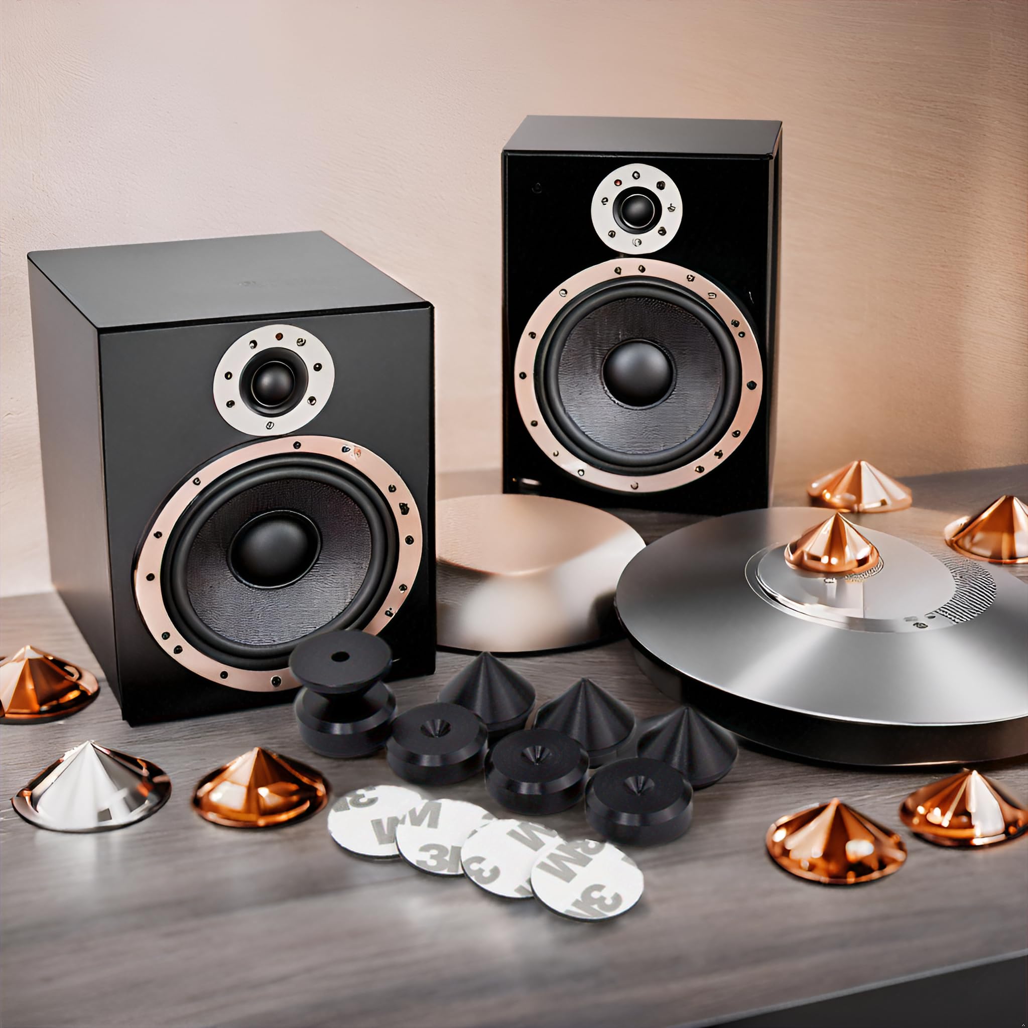 Aluminium Noir Haut-Parleur Pointes de découplage/Cônes + Contre-Pointes + Cercles 3M Coussinets en Mousse EVA