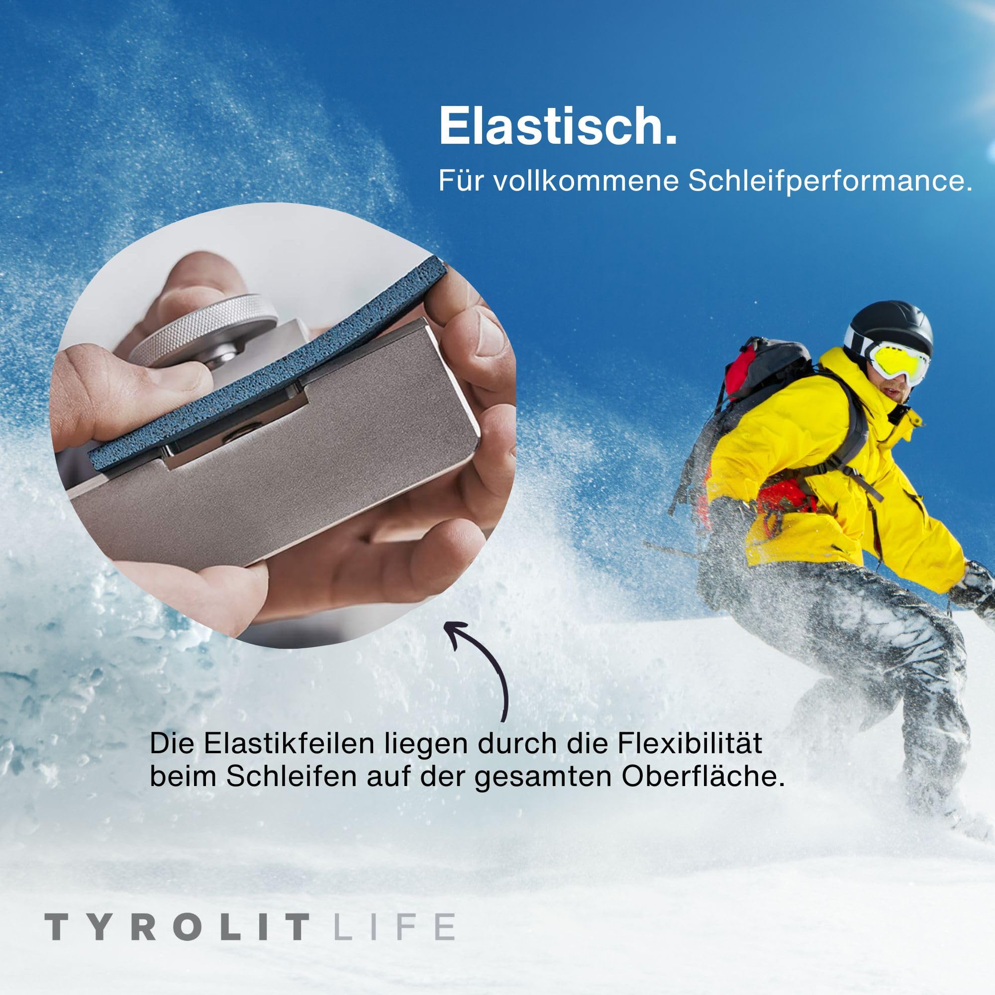 Tyrolit Life Ski- und Snowboard Kantenschleifer - Premium Elastikfeilen 2er Set Verschiedene Feinheitsgrade - Premium Ski Kantenschleifer aus Elastik für einen Kantenschliff wie vom Skiservice