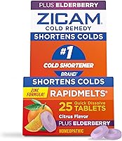 Zicam Zinc RapidMelts Elderberry Citrus Tablets | Shortens Colds Fast, Homeopathic Remedy, 25 Ct