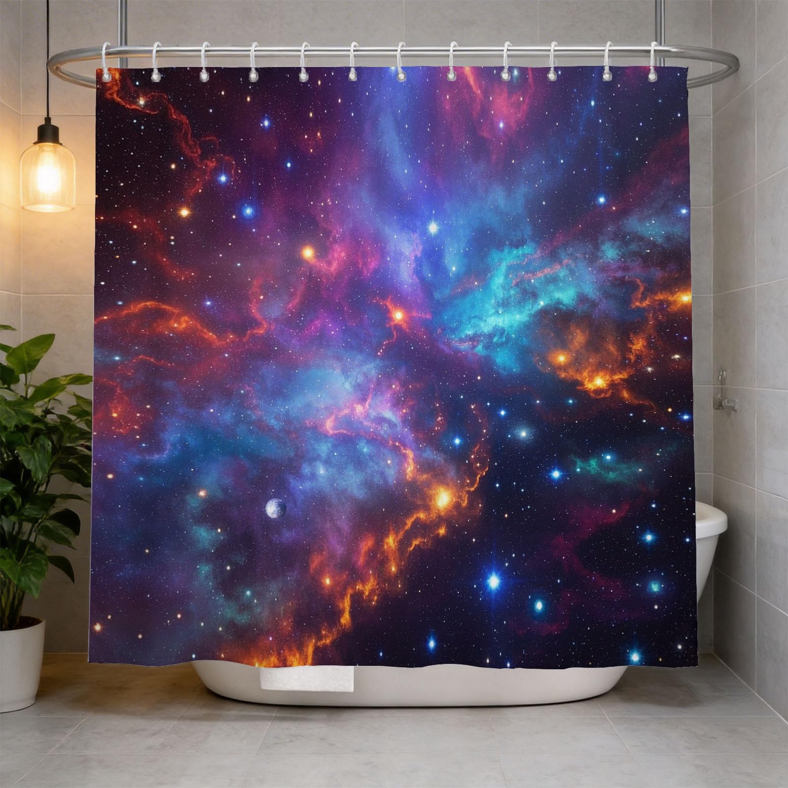 Hongduo 3D Galaxy Shower Curtain for Stalls Bathtubs Mystical Bathroom Decor Shower Curtain Set Polyester Fabric Waterproof 200x200cm/79X79 Inch with Hooks