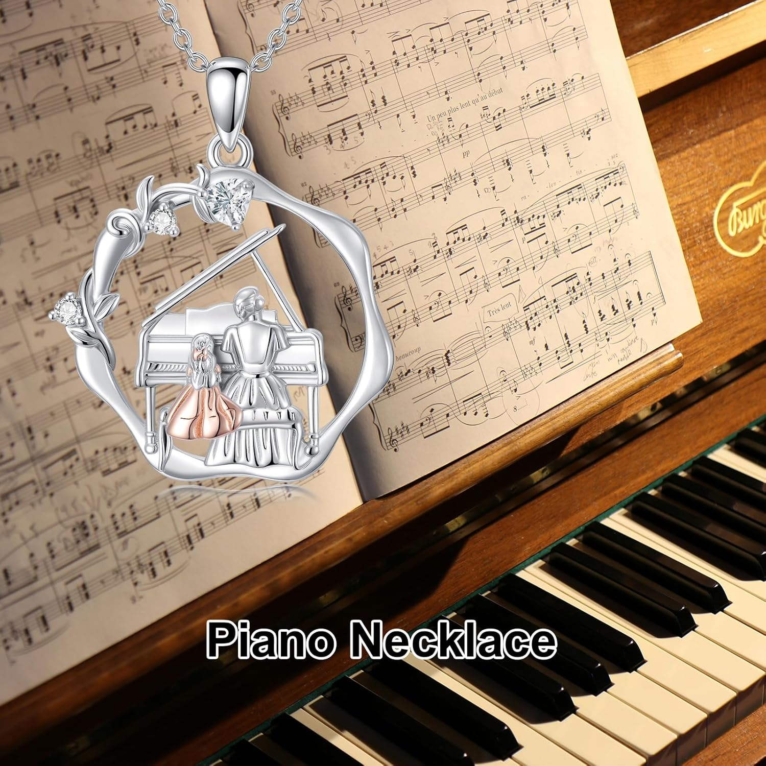 Piano/Flute/Violin Necklace 925 Sterling Silver Music Flute Pendant Musical Jewelry Gift for Women Lover
