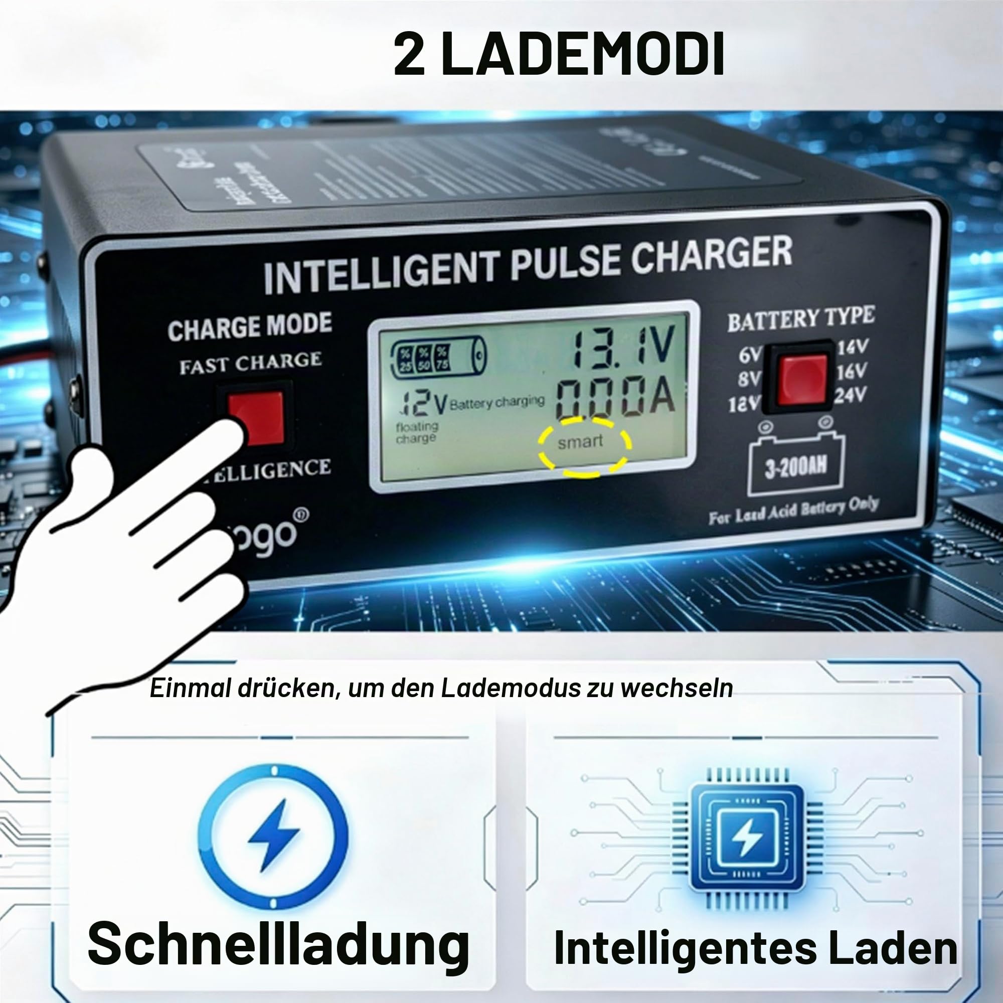 10A Autobatterieladegerät Intelligentes 6V 8V 12V 24V
