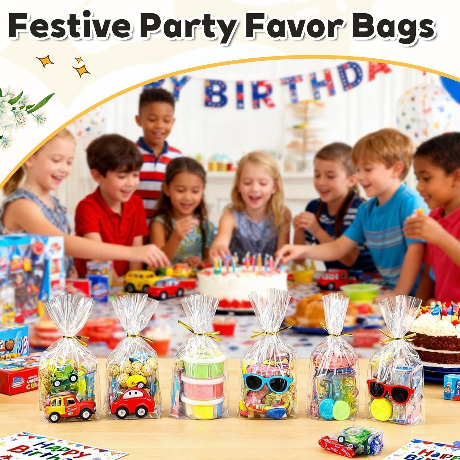 PigPotParty Bolsas de celofán de 6 x 9 pulgadas, paquete de 50 bolsas transparentes con refuerzo inferior para exhibición de pie, pequeño envoltorio de regalo de plástico para galletas, dulces