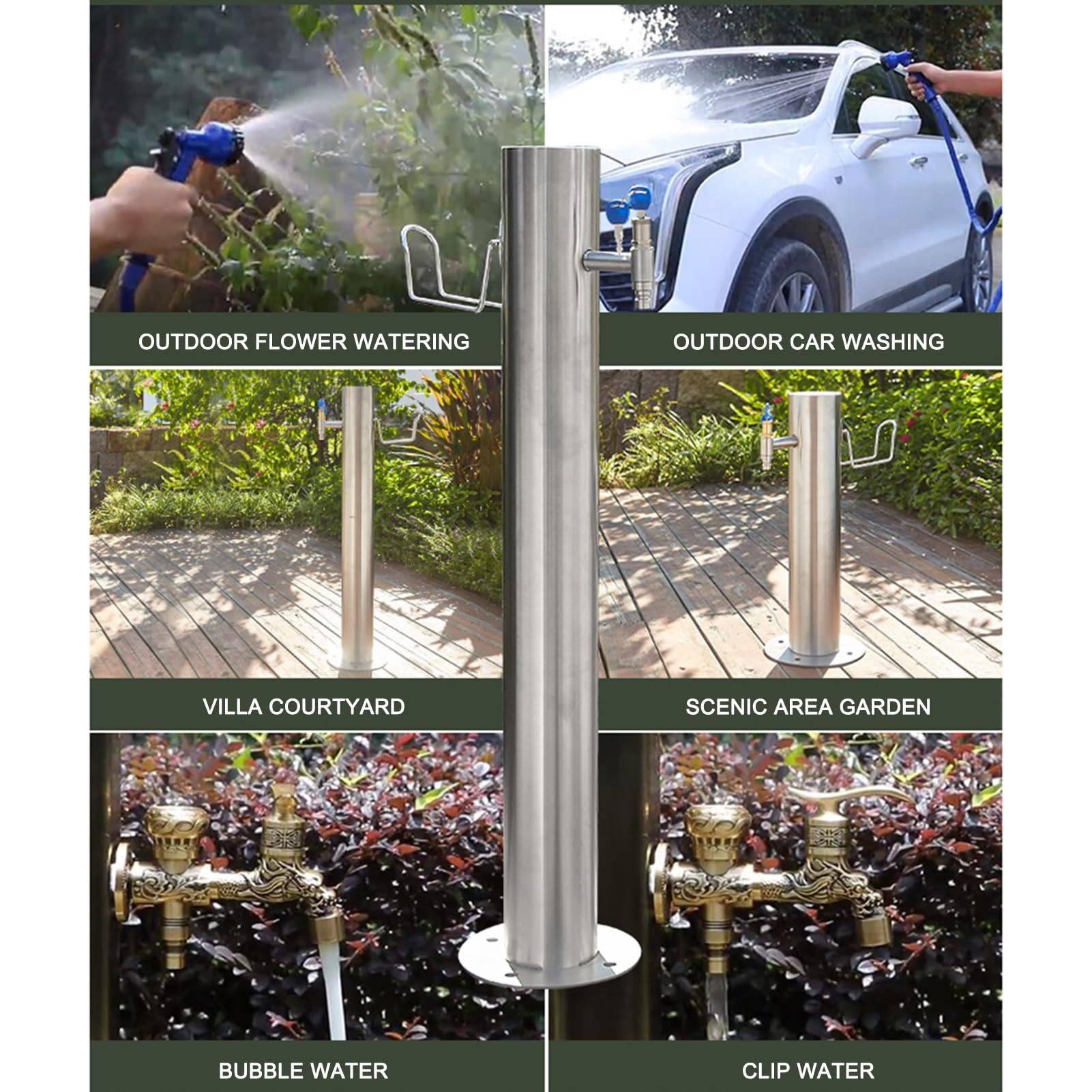 Columna de agua de acero inoxidable para exteriores, grifo anticongelante independiente con cerradura, espiga de hidrante de jardín para riego y lavado de patio trasero (86 x 10,5 cm)