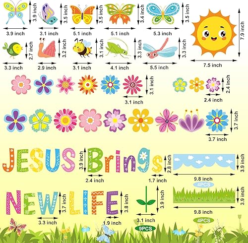 Miniatura 2 de Tablón de anuncios de primavera, recortes de flores y mariposas, bordes cristianos de primavera, Jesús trae nueva vida, juego de tablón de anuncios