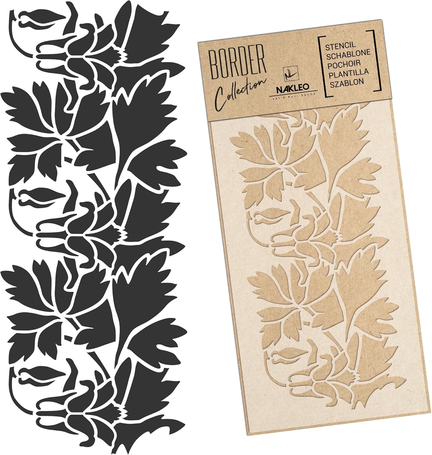 NAKLEO Border Wall Stencil 8,3”x17,7”, Art Nouveau Ornament Pattern, Reusable Plastic Template, Painting Stripe DIY Art and Craft Home Decor, Fabric Furniture Wood Paper Patio