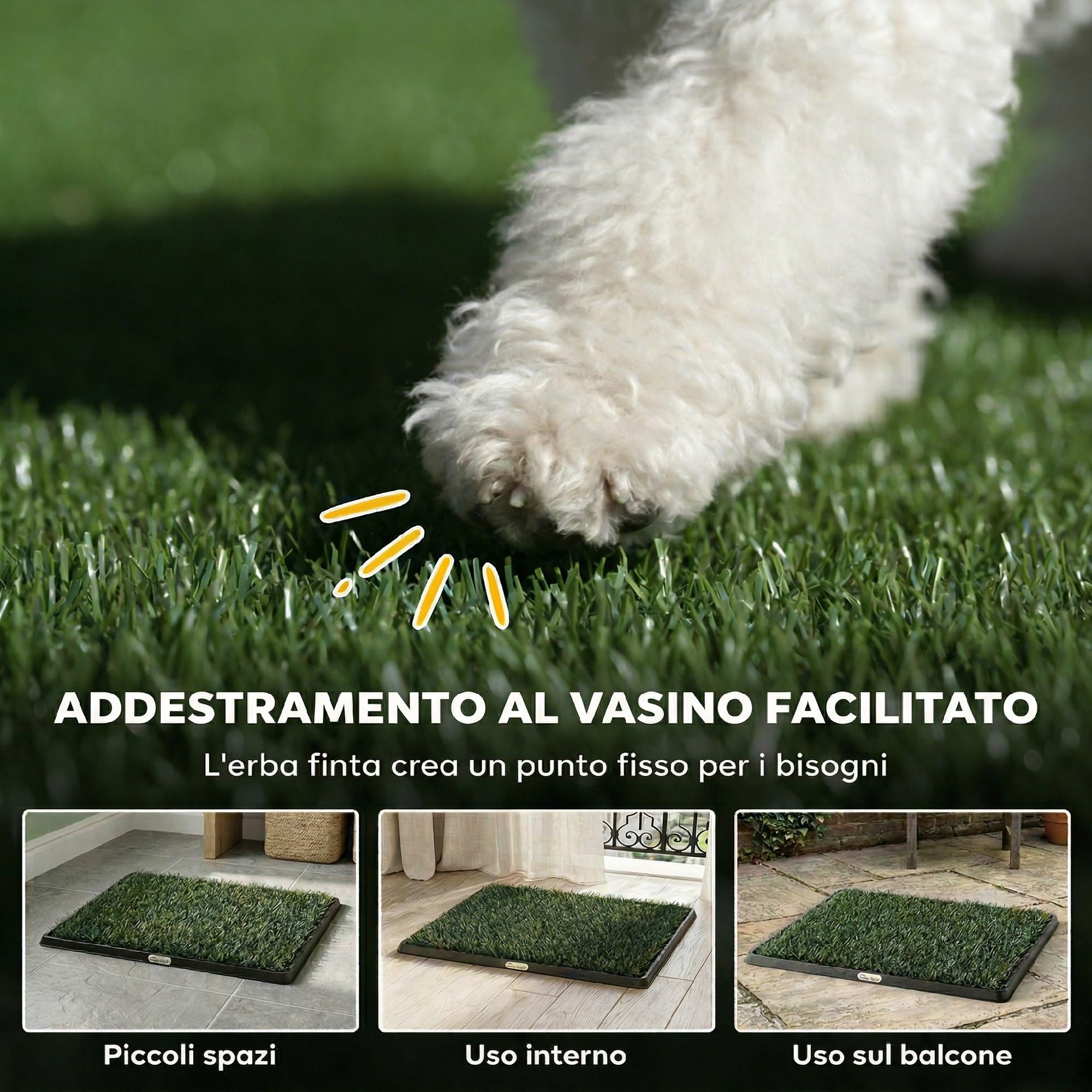 PawHut Lettiera per Cani con Prato Sintetico con Vassoio e Sistema di Drenaggio, 76 x 50.5 cm, Ideale per Addestramento Igienico, Sistema Lavabile a 3 Strati per Interni ed Esterni, Verde