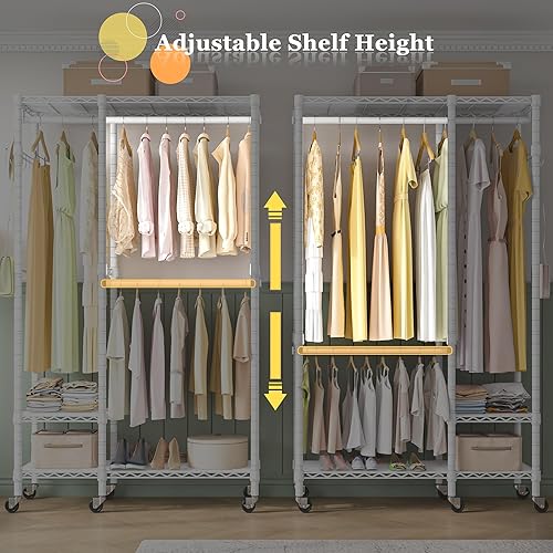 Miniatura 10 de Raybee Perchero de ropa con ruedas, perchero resistente para colgar ropa, estante portátil para armario, perchero rodante, negro, 80 pulgadas de