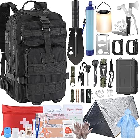 Gifts for Men Christmas Survival Kit, Survival Gear and Equipment 258 PCS with Water Filter, Emergency Tent, LED Lantern, First Aid Kit Supplies, 25L Backpack for Family, Outdoor Camping, Hiking